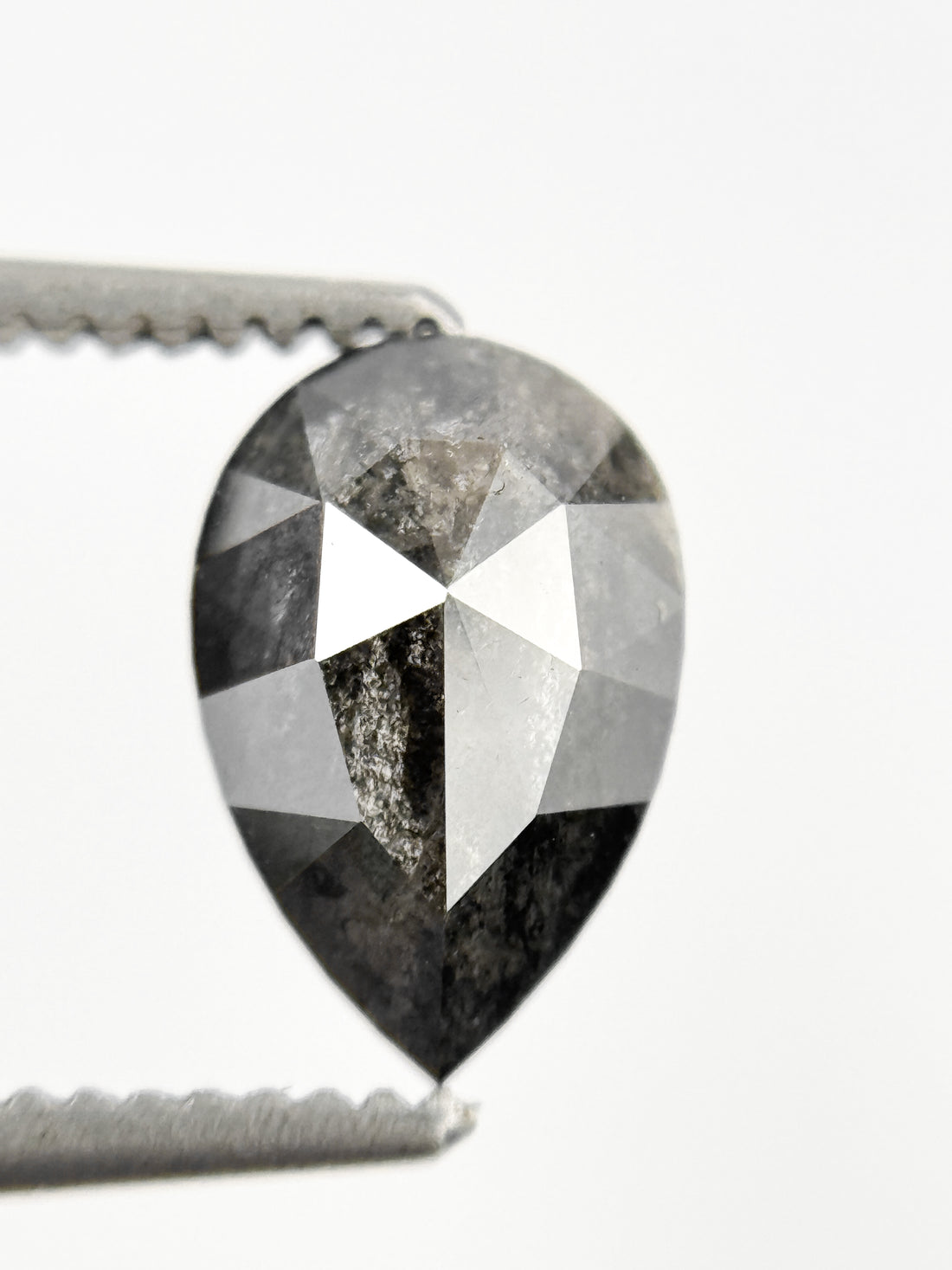 1.05 Ct Pear Rose Cut Grey Natural Salt and Pepper Diamond