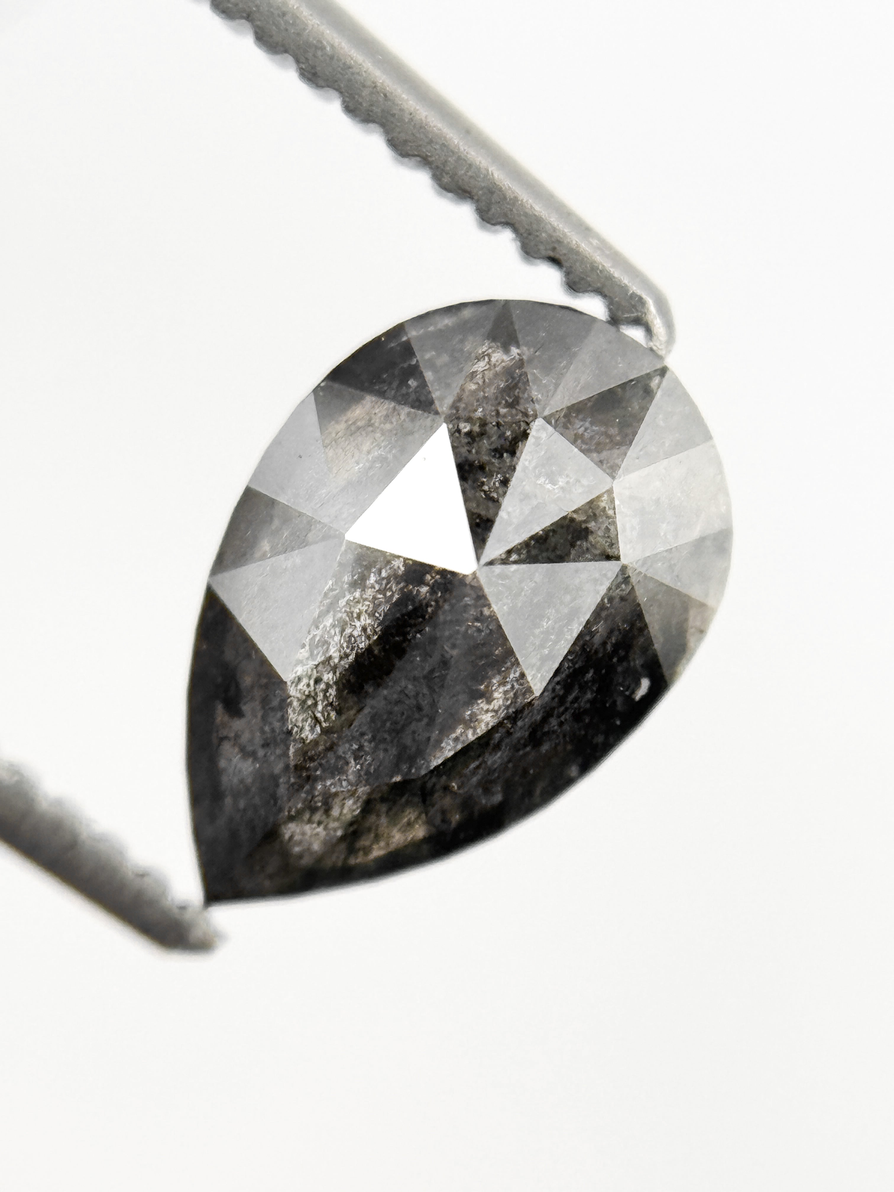 1.05 Ct Pear Rose Cut Grey Natural Salt and Pepper Diamond