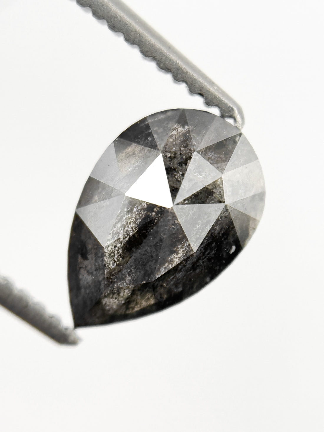 1.05 Ct Pear Rose Cut Grey Natural Salt and Pepper Diamond