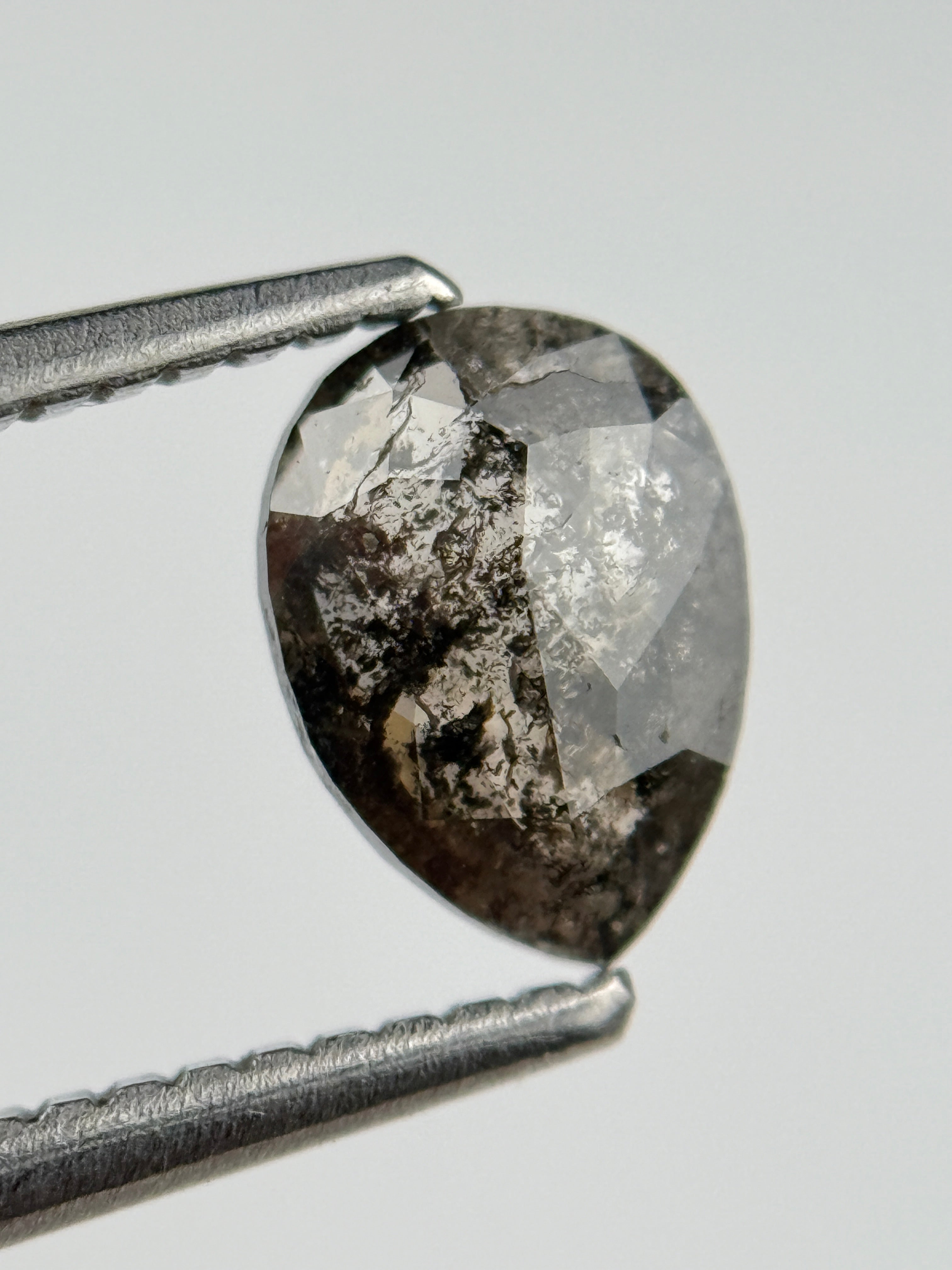 0.87 Ct Pear Rose Cut Black Natural Salt and Pepper Diamond