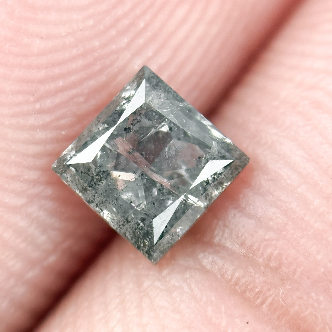 0.58 Ct Princess Rose Cut Grey Natural Salt and Pepper Diamond