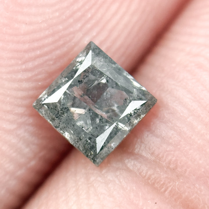 0.58 Ct Princess Rose Cut Grey Natural Salt and Pepper Diamond