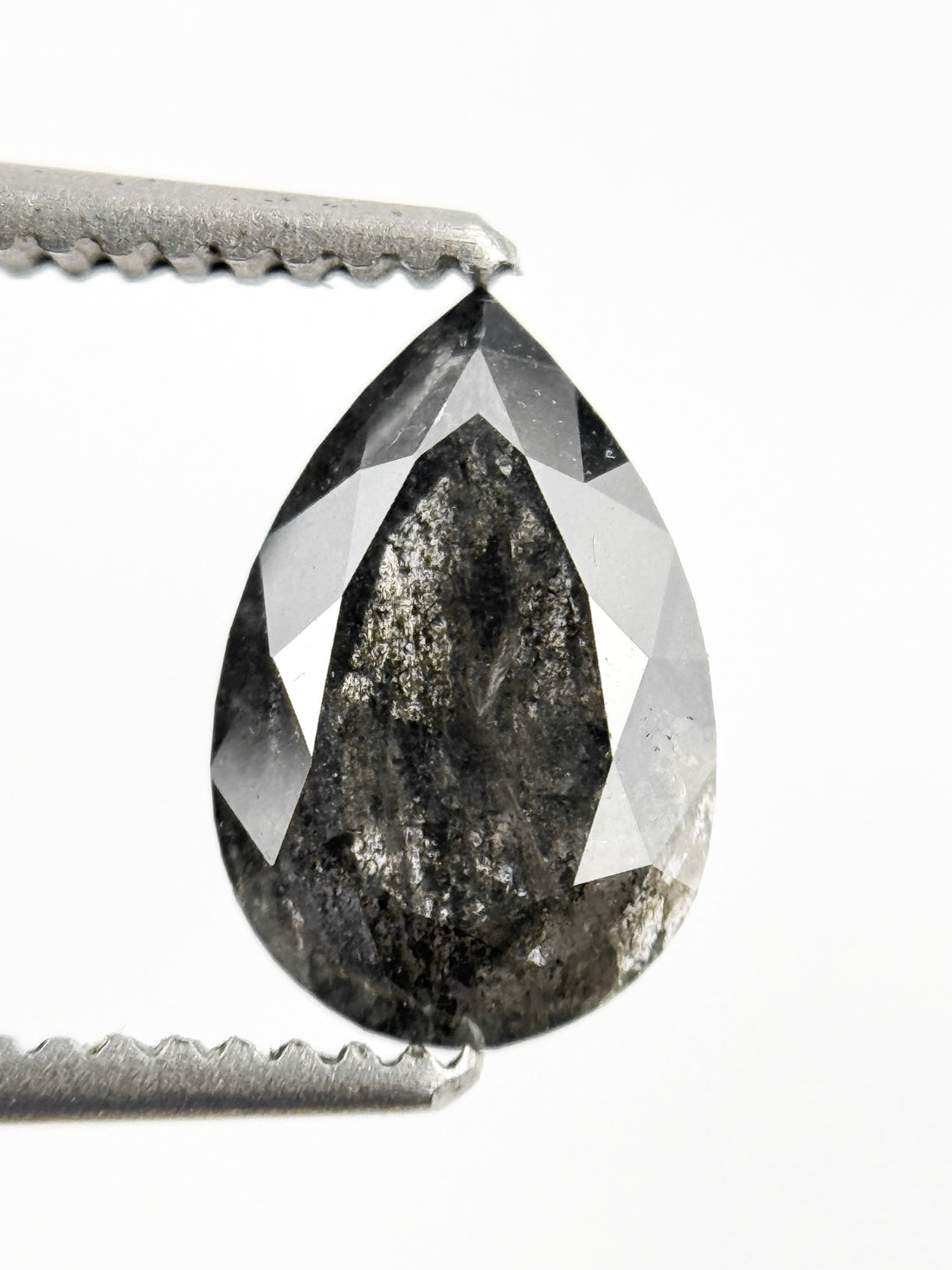 1.05 Ct Pear Rose Cut Grey Natural Salt and Pepper Diamond