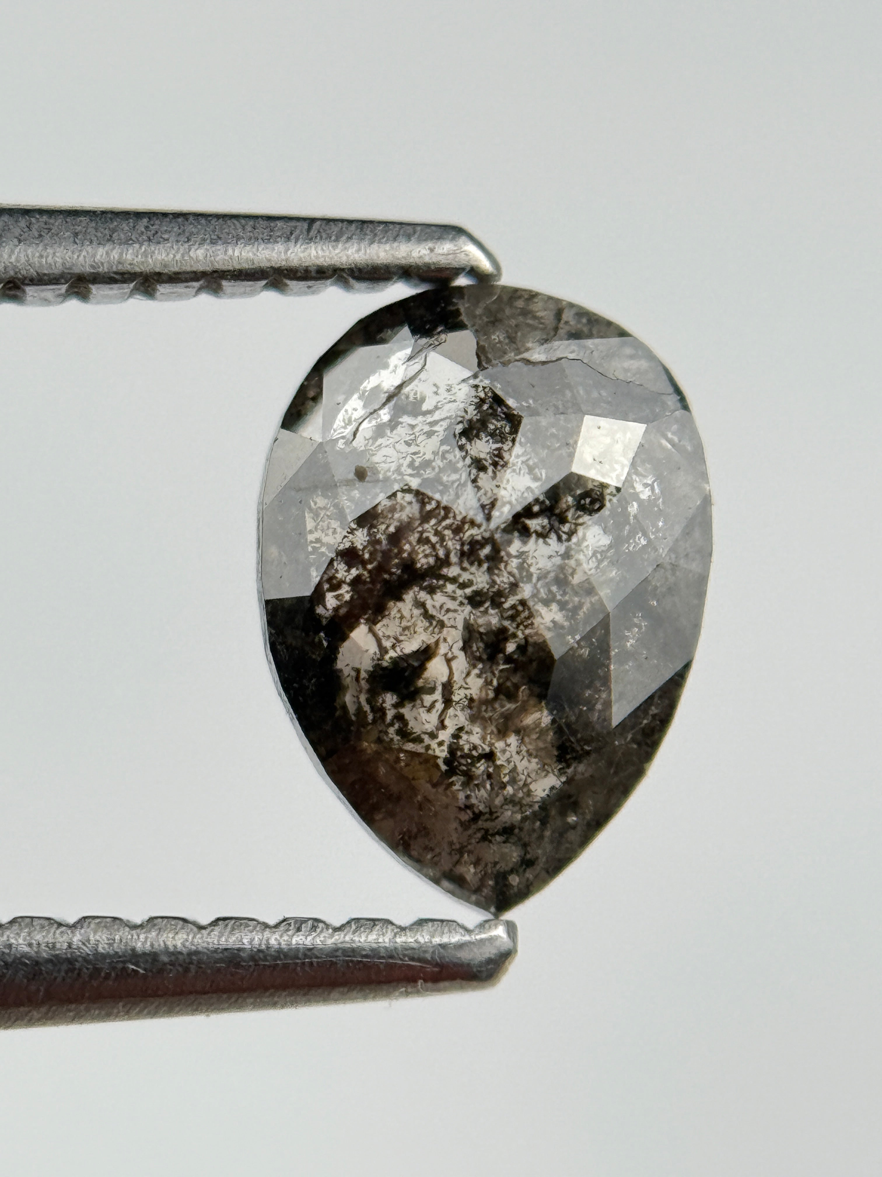 0.87 Ct Pear Rose Cut Black Natural Salt and Pepper Diamond