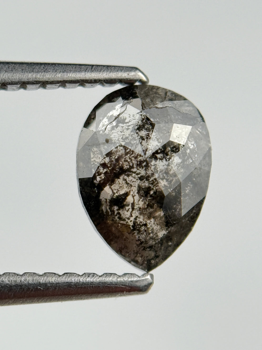 0.87 Ct Pear Rose Cut Black Natural Salt and Pepper Diamond