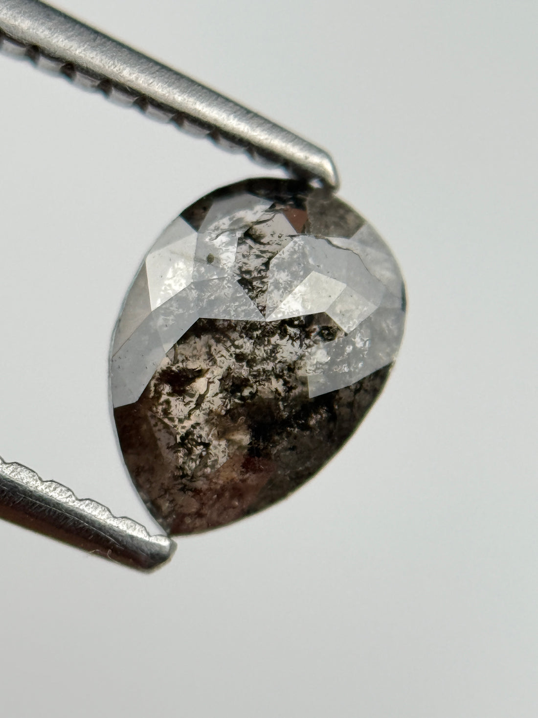 0.87 Ct Pear Rose Cut Black Natural Salt and Pepper Diamond