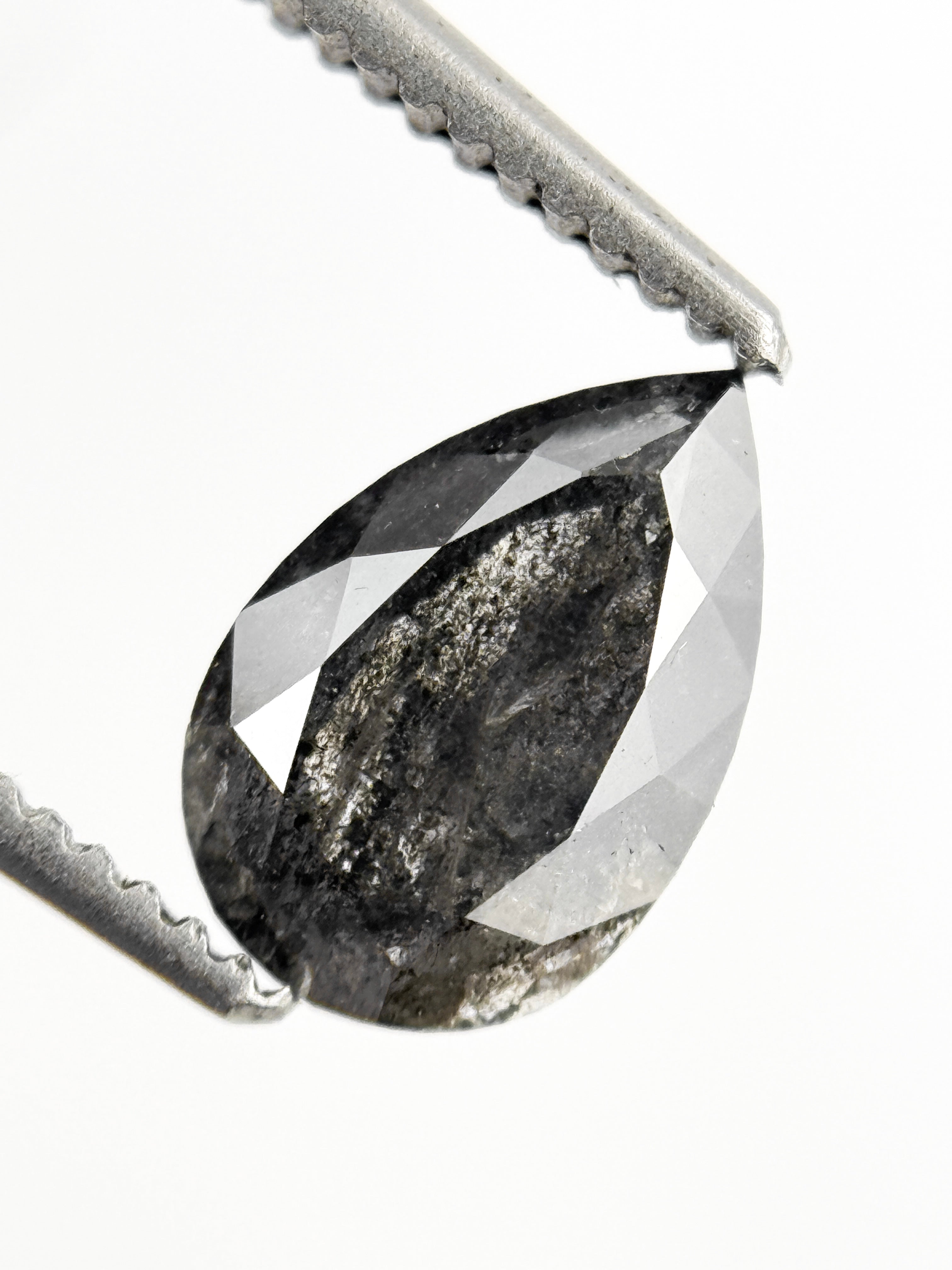 1.05 Ct Pear Rose Cut Grey Natural Salt and Pepper Diamond