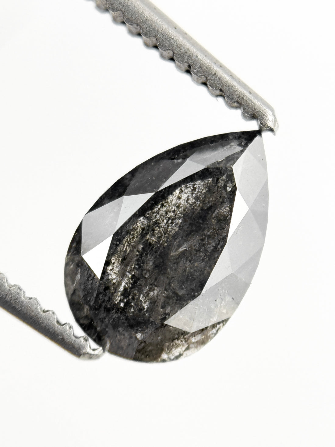 1.05 Ct Pear Rose Cut Grey Natural Salt and Pepper Diamond