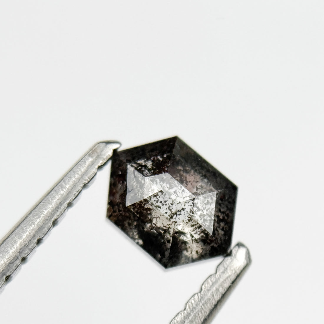 0.39 Ct Hexagon Rose Cut Grey Natural Salt and Pepper Diamond