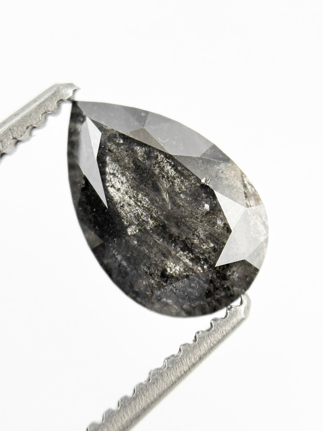 1.05 Ct Pear Rose Cut Grey Natural Salt and Pepper Diamond