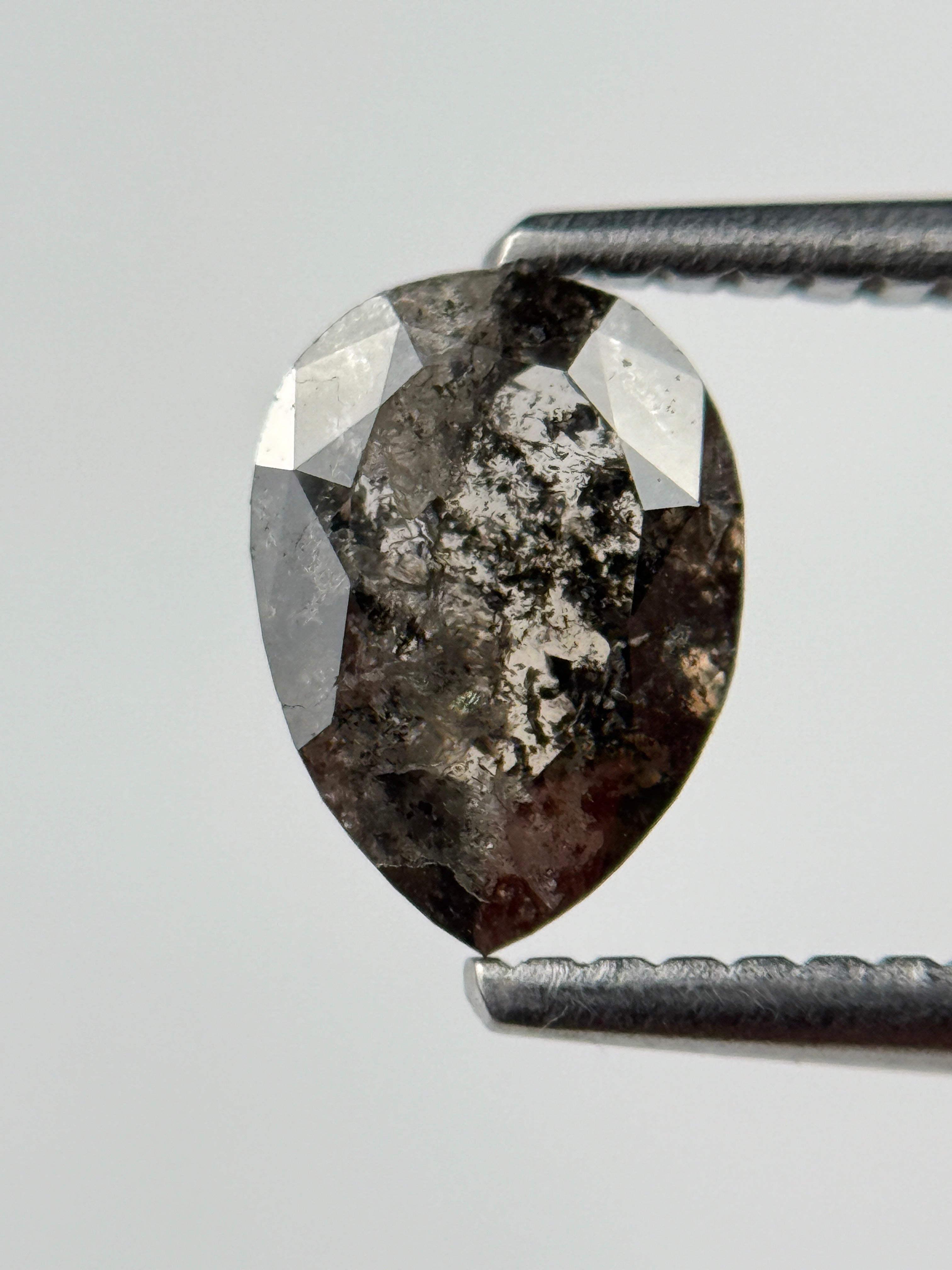 0.87 Ct Pear Rose Cut Black Natural Salt and Pepper Diamond