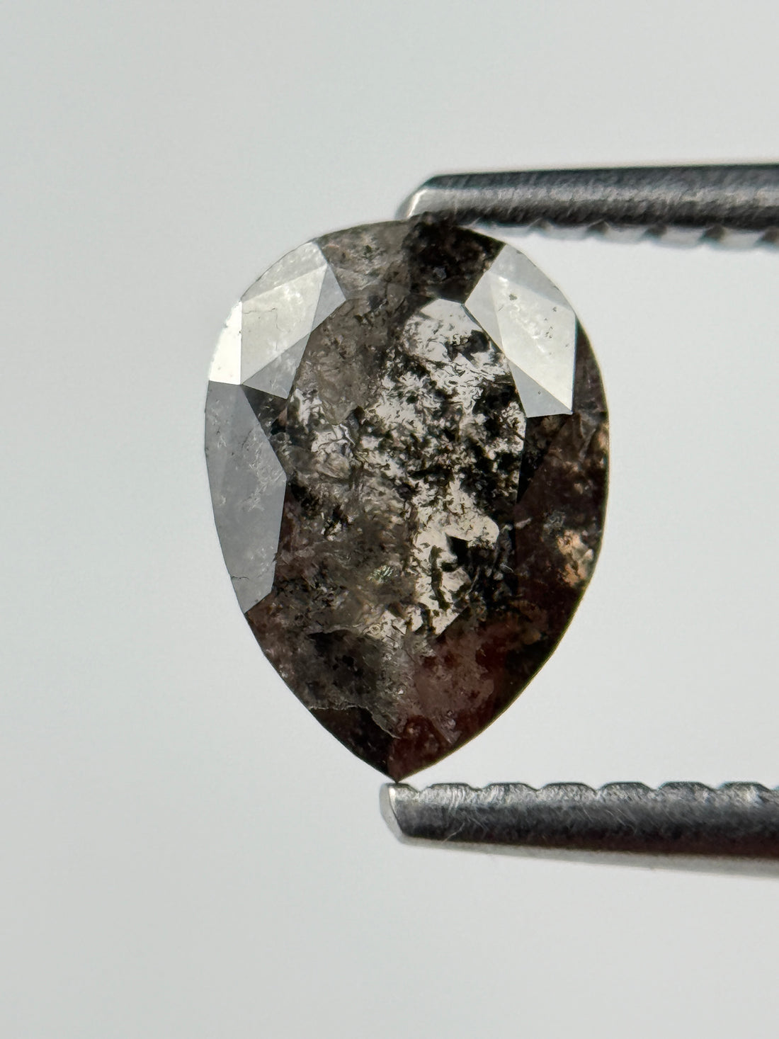 0.87 Ct Pear Rose Cut Black Natural Salt and Pepper Diamond