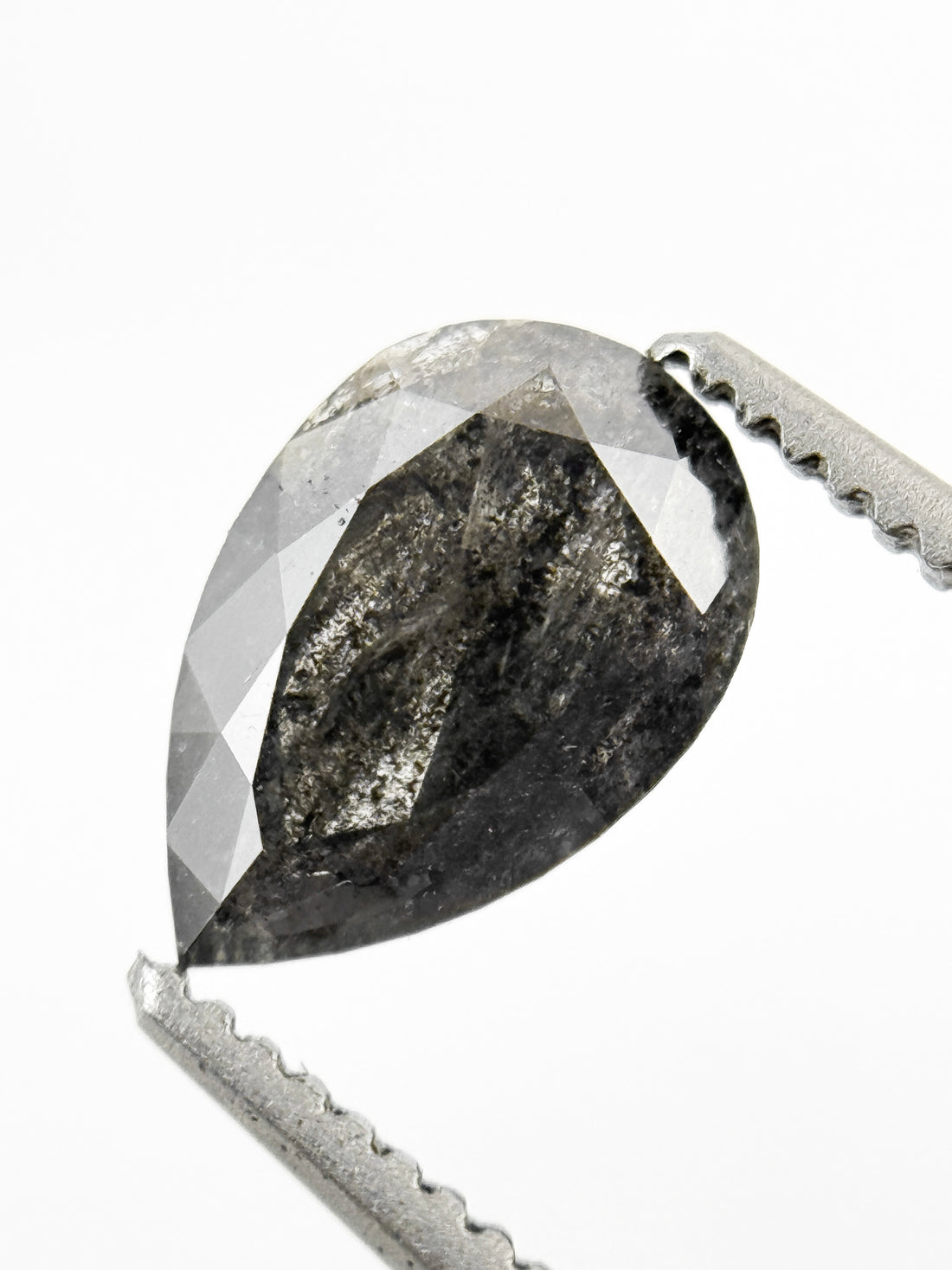 1.05 Ct Pear Rose Cut Grey Natural Salt and Pepper Diamond