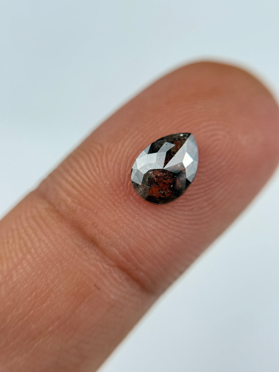 0.87 Ct Pear Rose Cut Black Natural Salt and Pepper Diamond