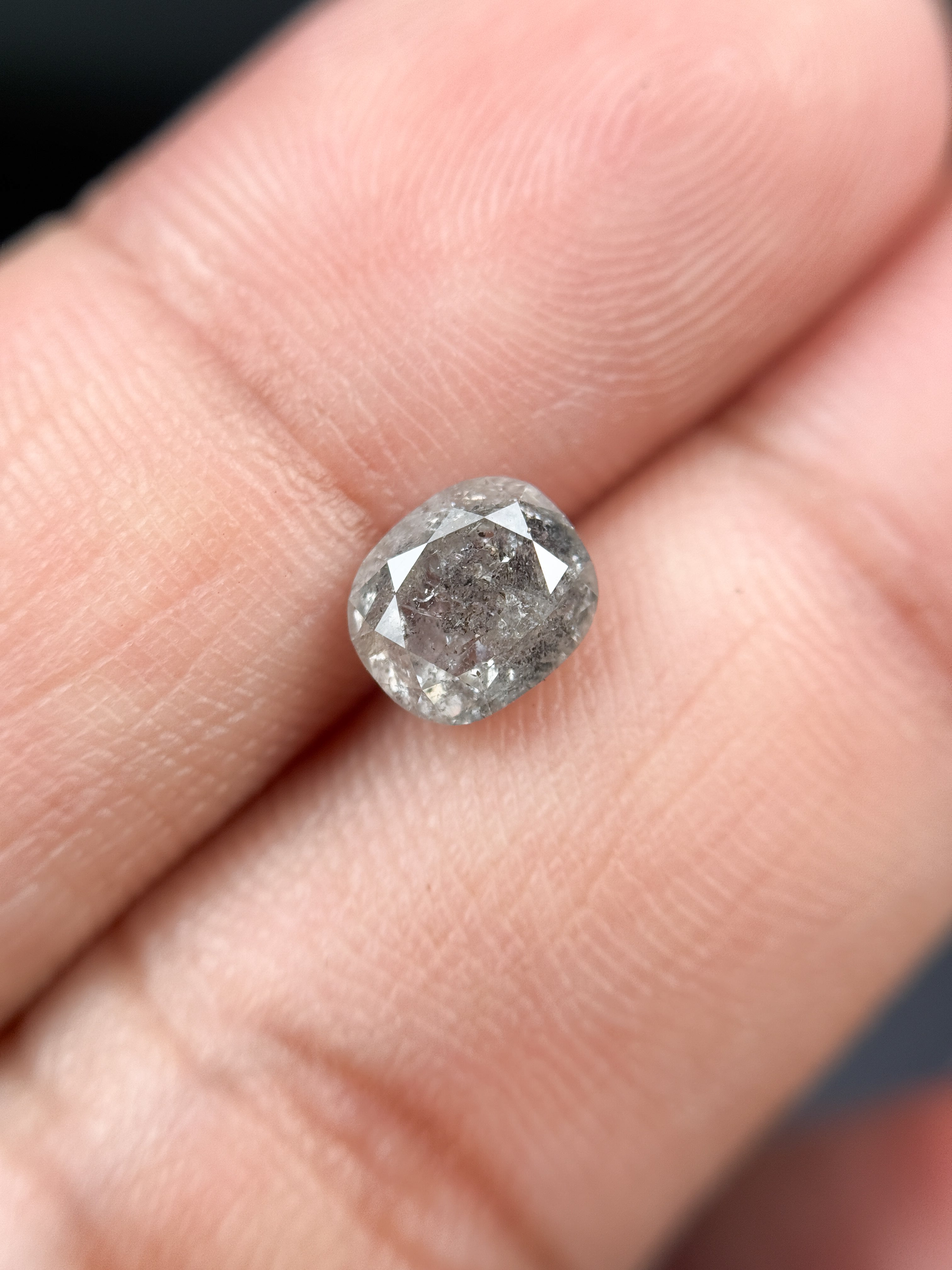 1.61 Ct Cushion Rose Cut Grey Natural Fancy Diamond