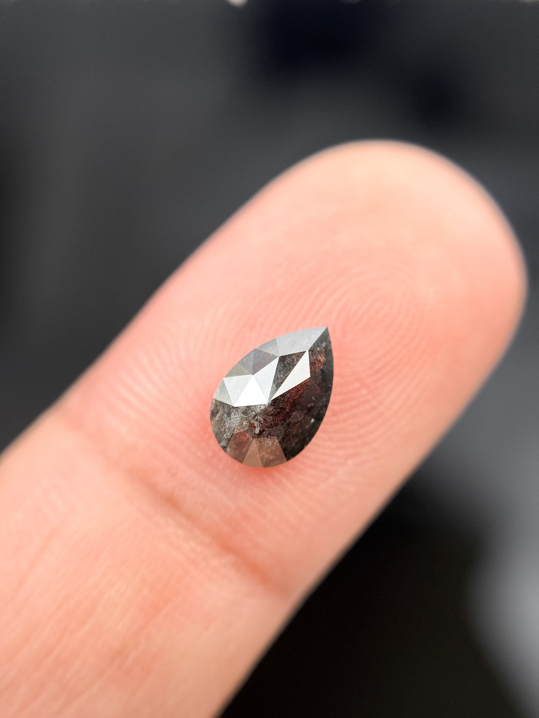 1.05 Ct Pear Rose Cut Grey Natural Salt and Pepper Diamond