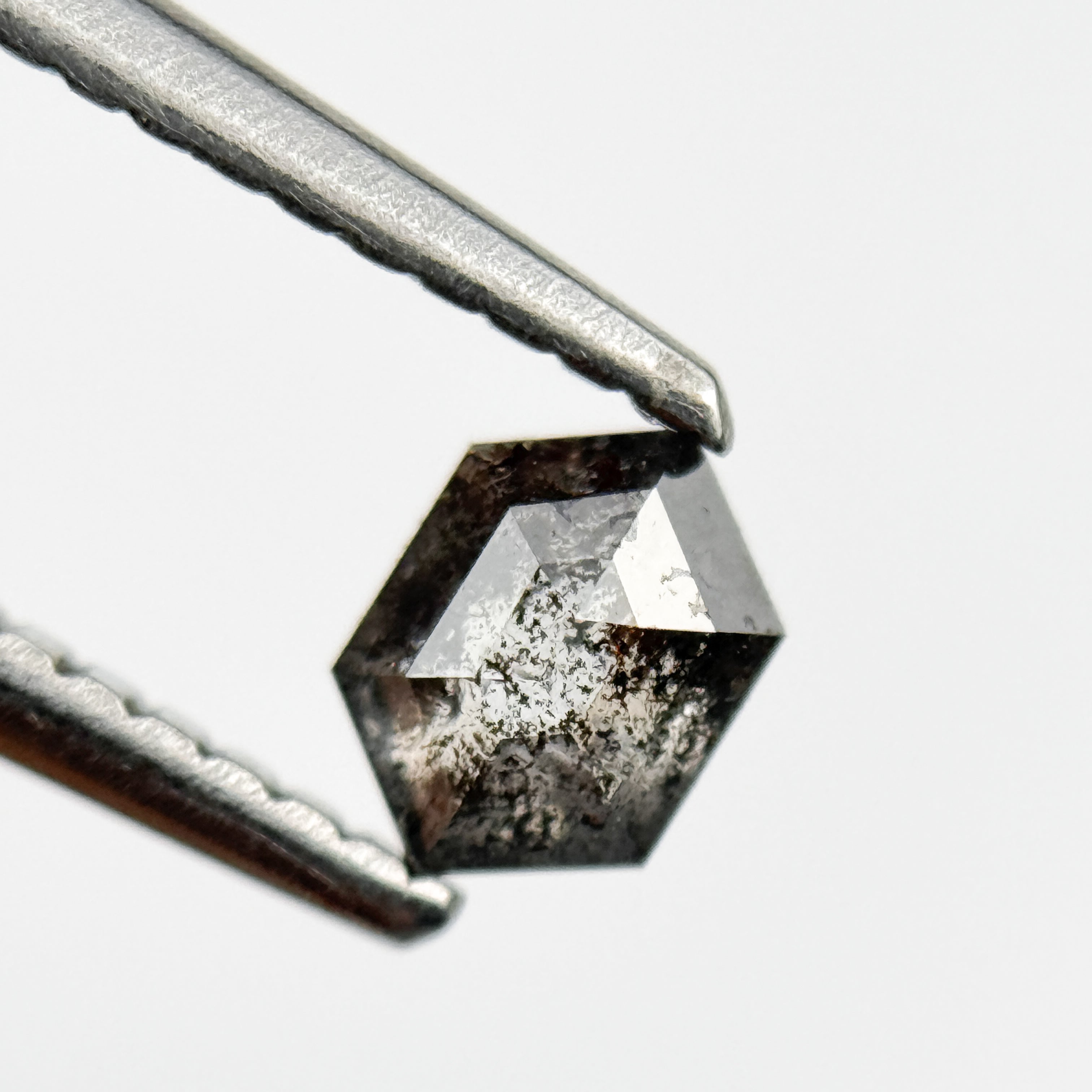0.39 Ct Hexagon Rose Cut Grey Natural Salt and Pepper Diamond