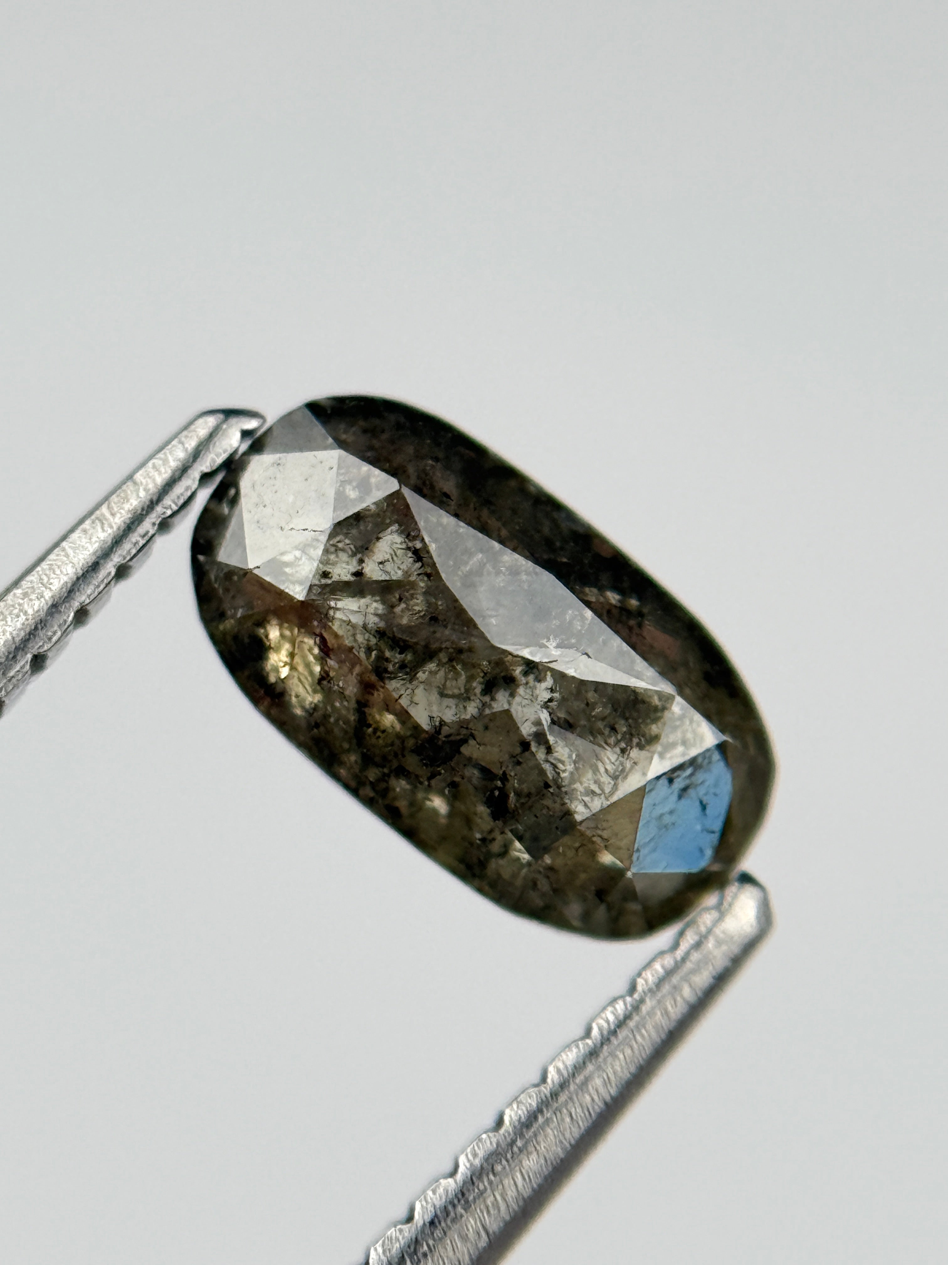 1.0 Ct Oval Rose Cut Grey Natural Salt and Pepper Diamond