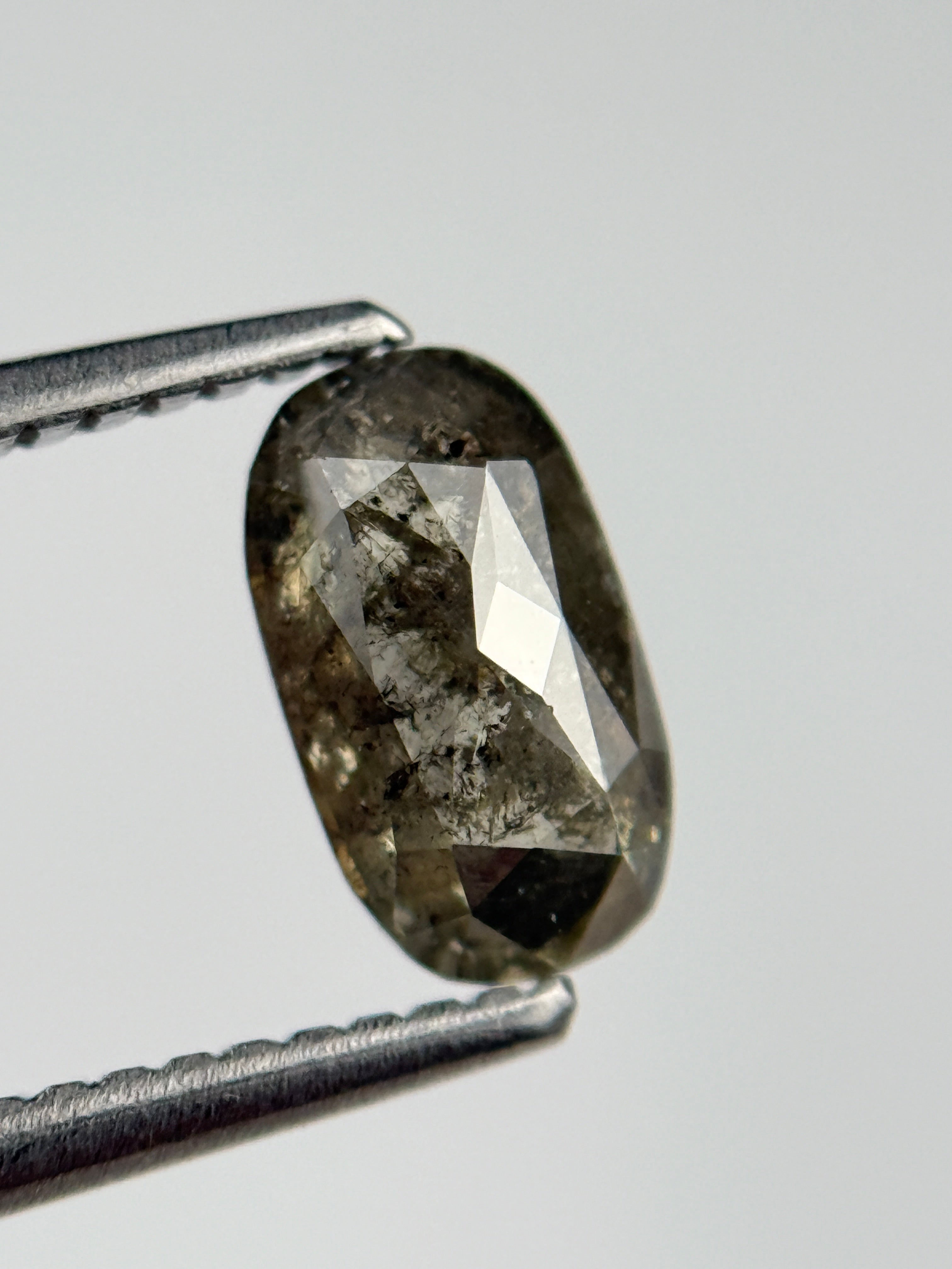 1.0 Ct Oval Rose Cut Grey Natural Salt and Pepper Diamond