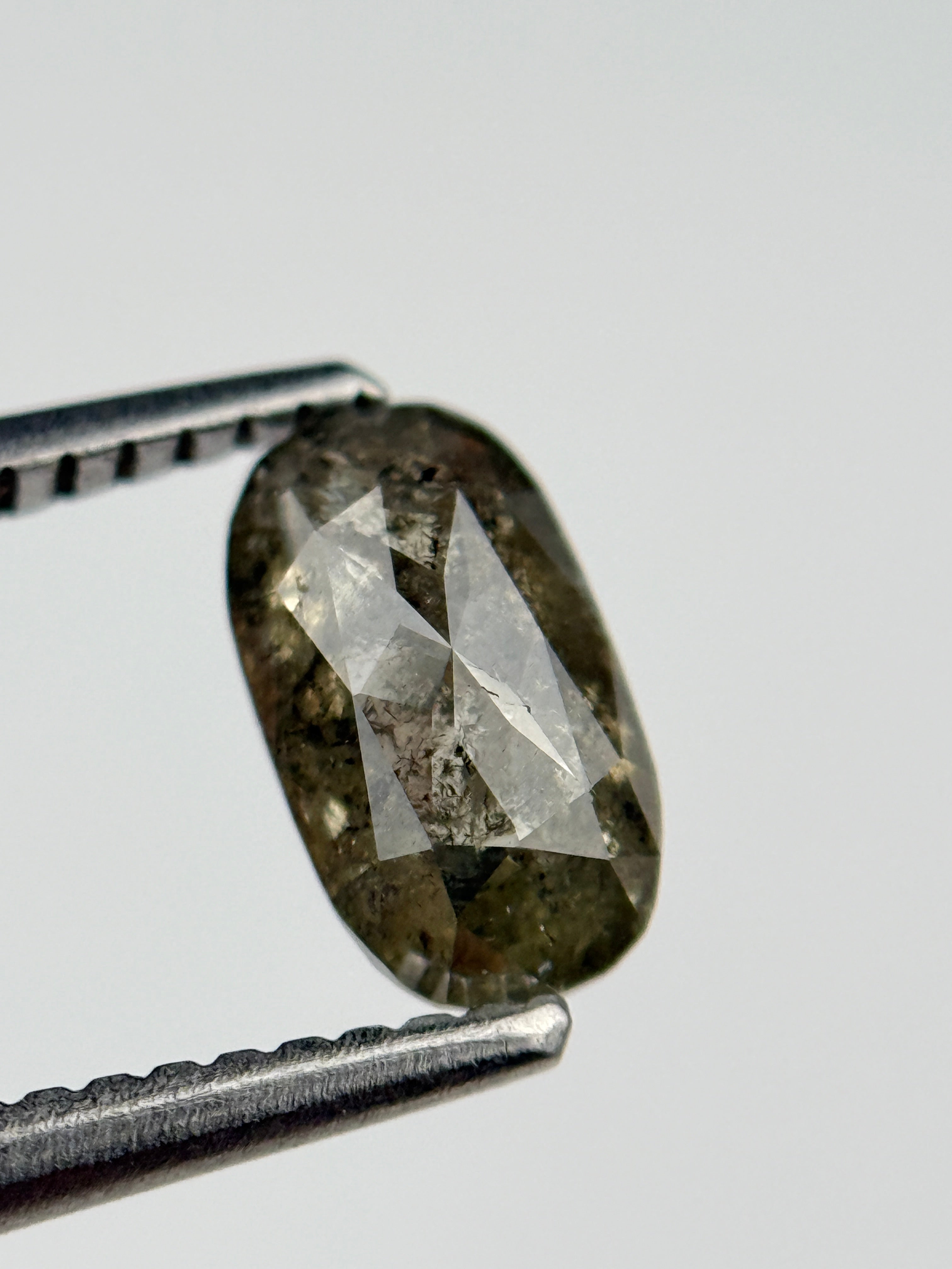 1.0 Ct Oval Rose Cut Grey Natural Salt and Pepper Diamond