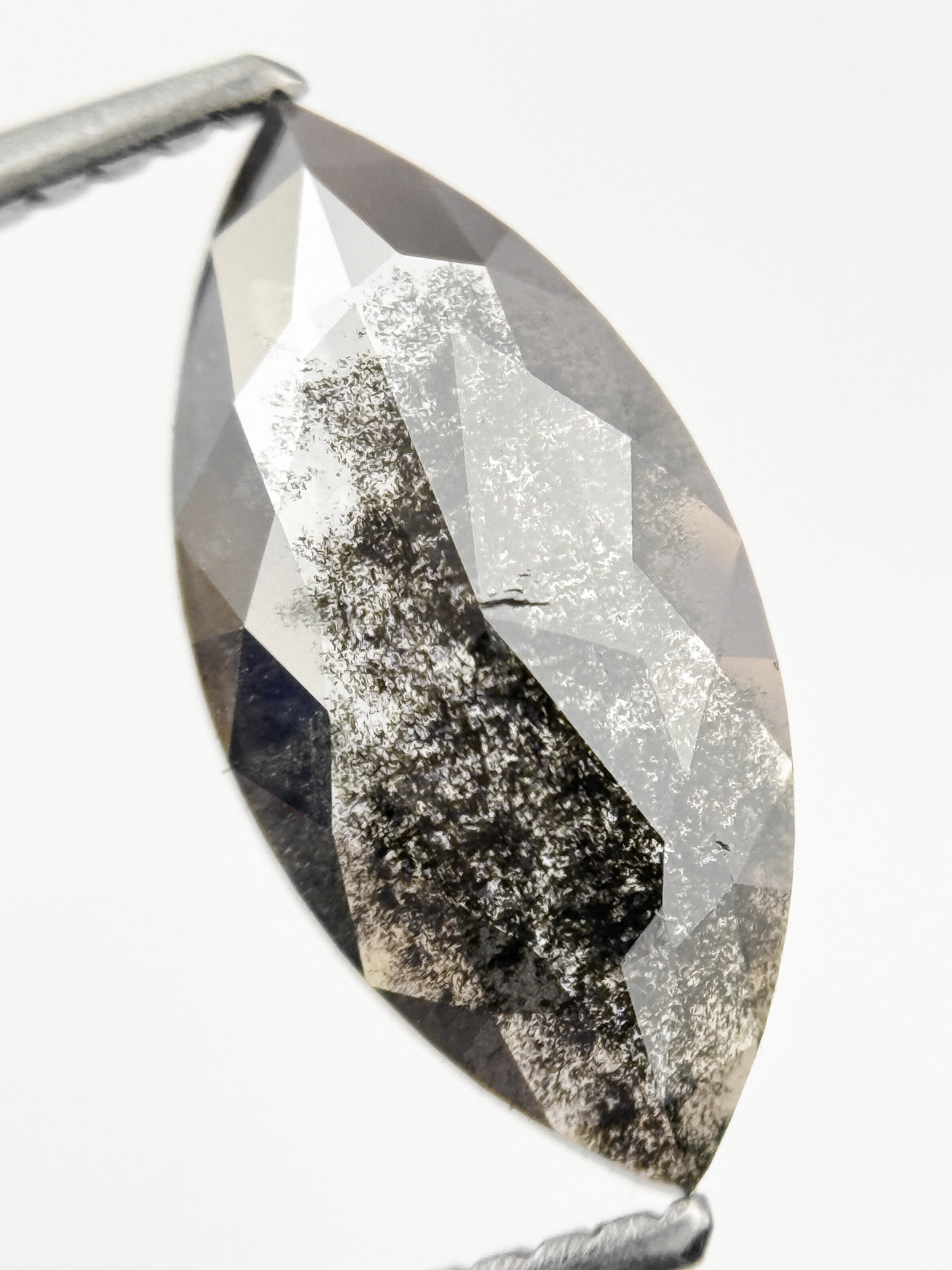 1.73 Ct Marquise Rose Cut Grey Natural Galaxy Diamond