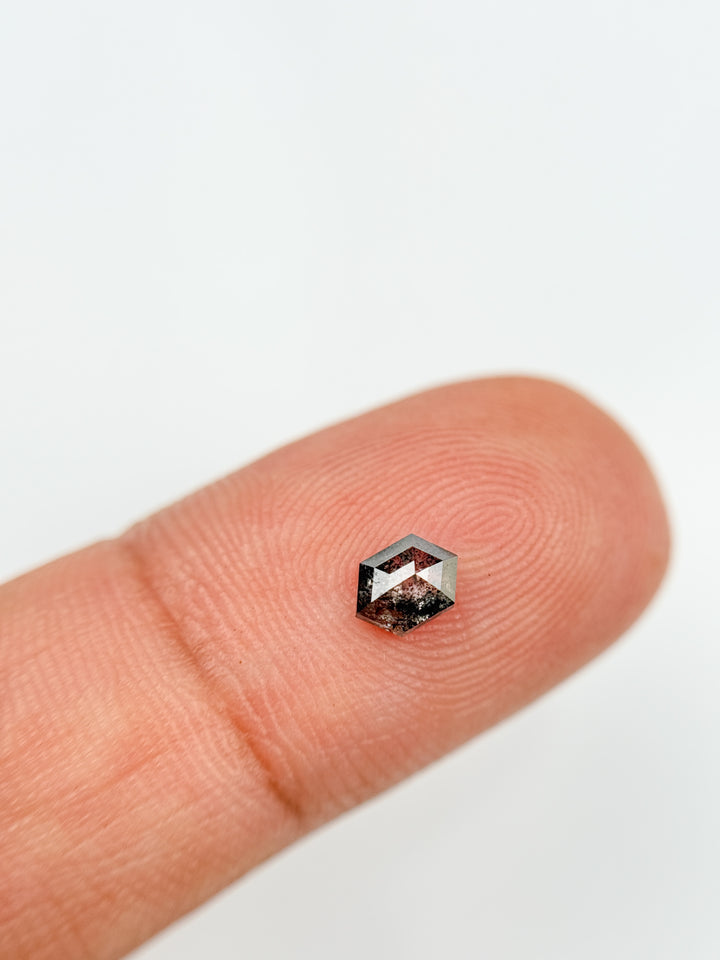 0.39 Ct Hexagon Rose Cut Grey Natural Salt and Pepper Diamond