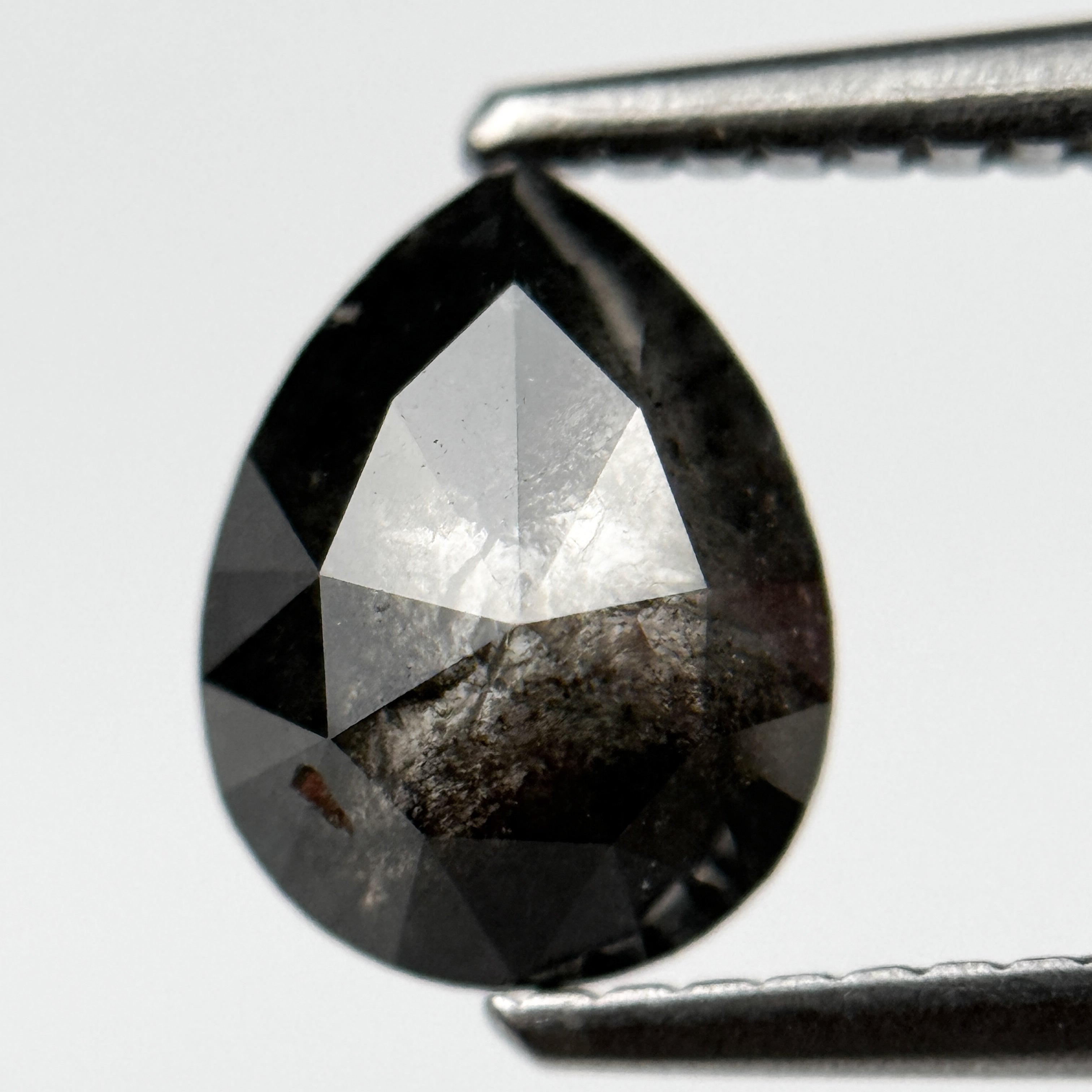 1.56 Ct Pear Rose Cut Grey Natural Salt and Pepper Diamond