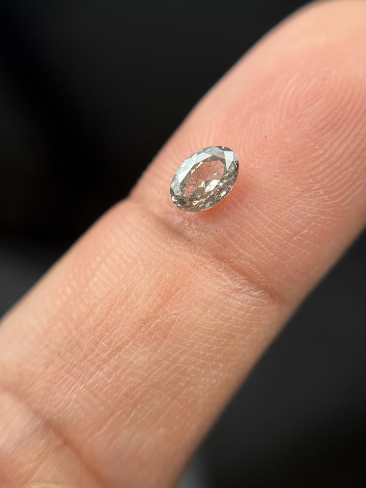0.52 Ct Oval Rose Cut Grey Natural Minimalist Diamond