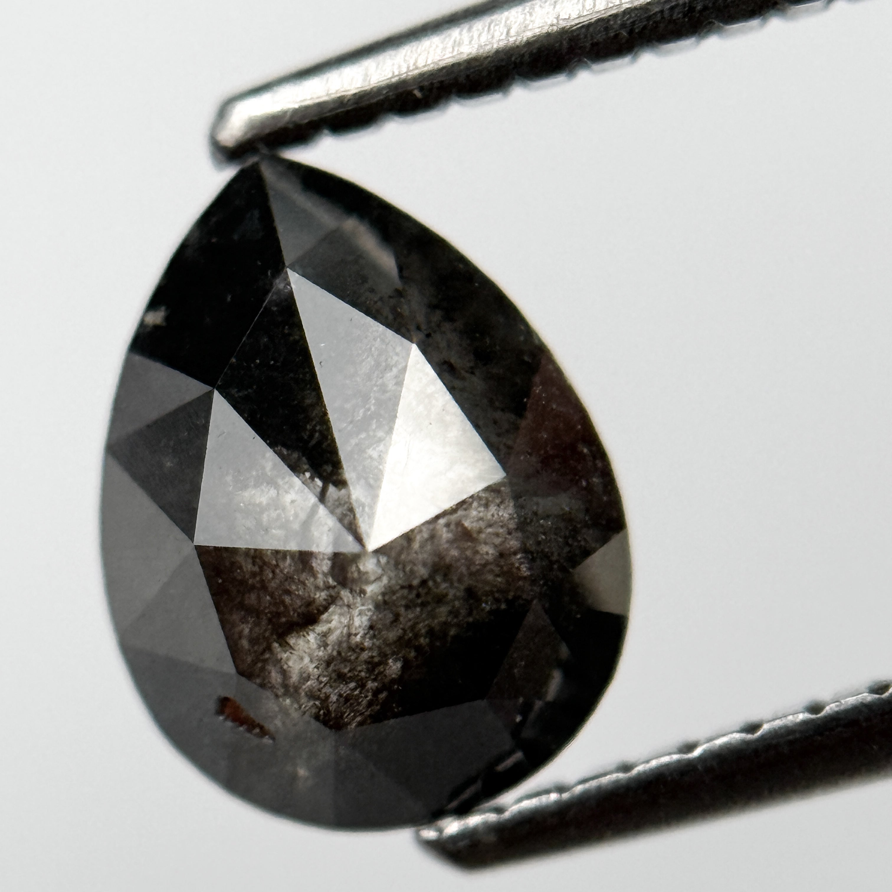 1.56 Ct Pear Rose Cut Grey Natural Salt and Pepper Diamond