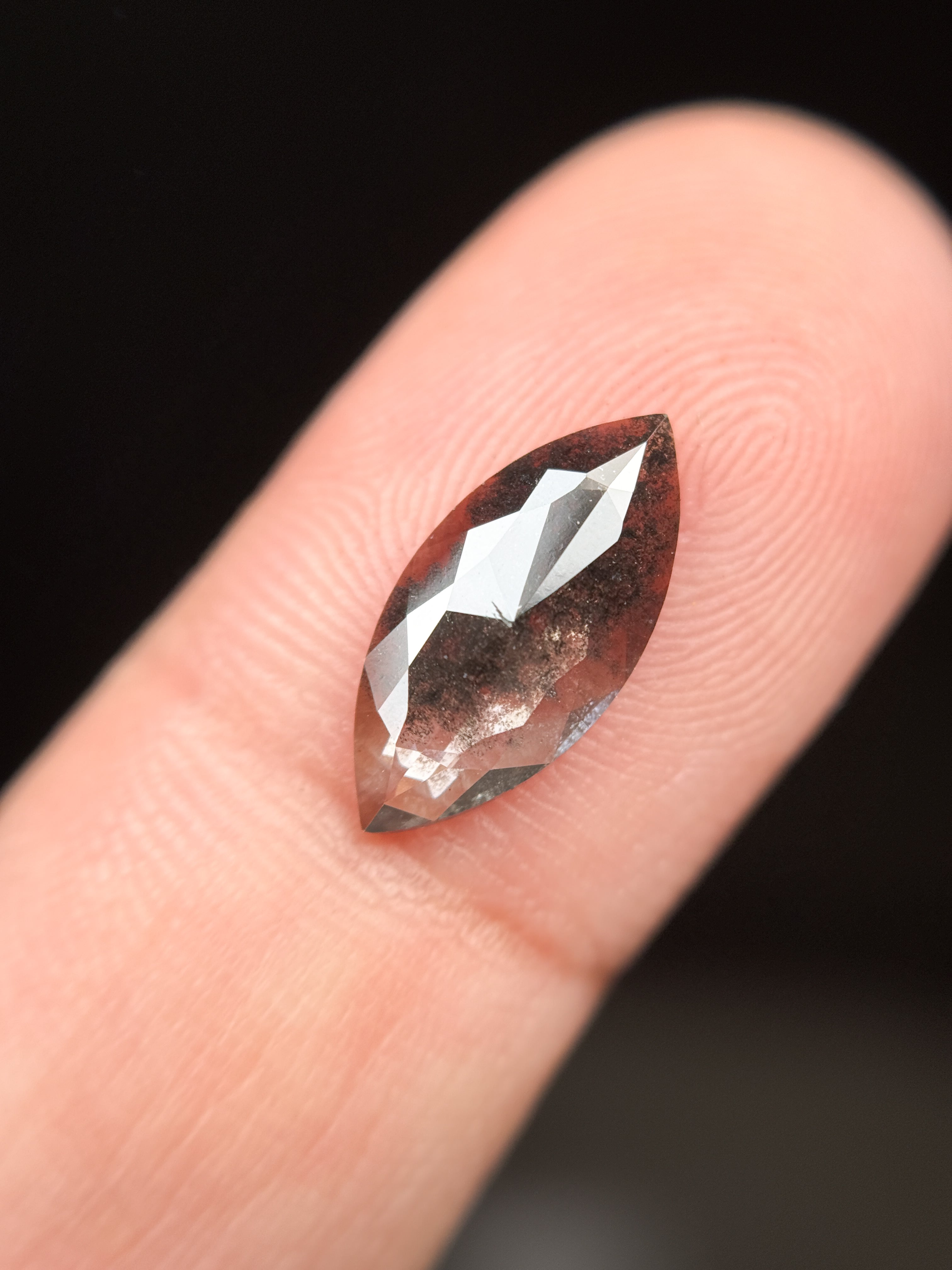 1.73 Ct Marquise Rose Cut Grey Natural Galaxy Diamond