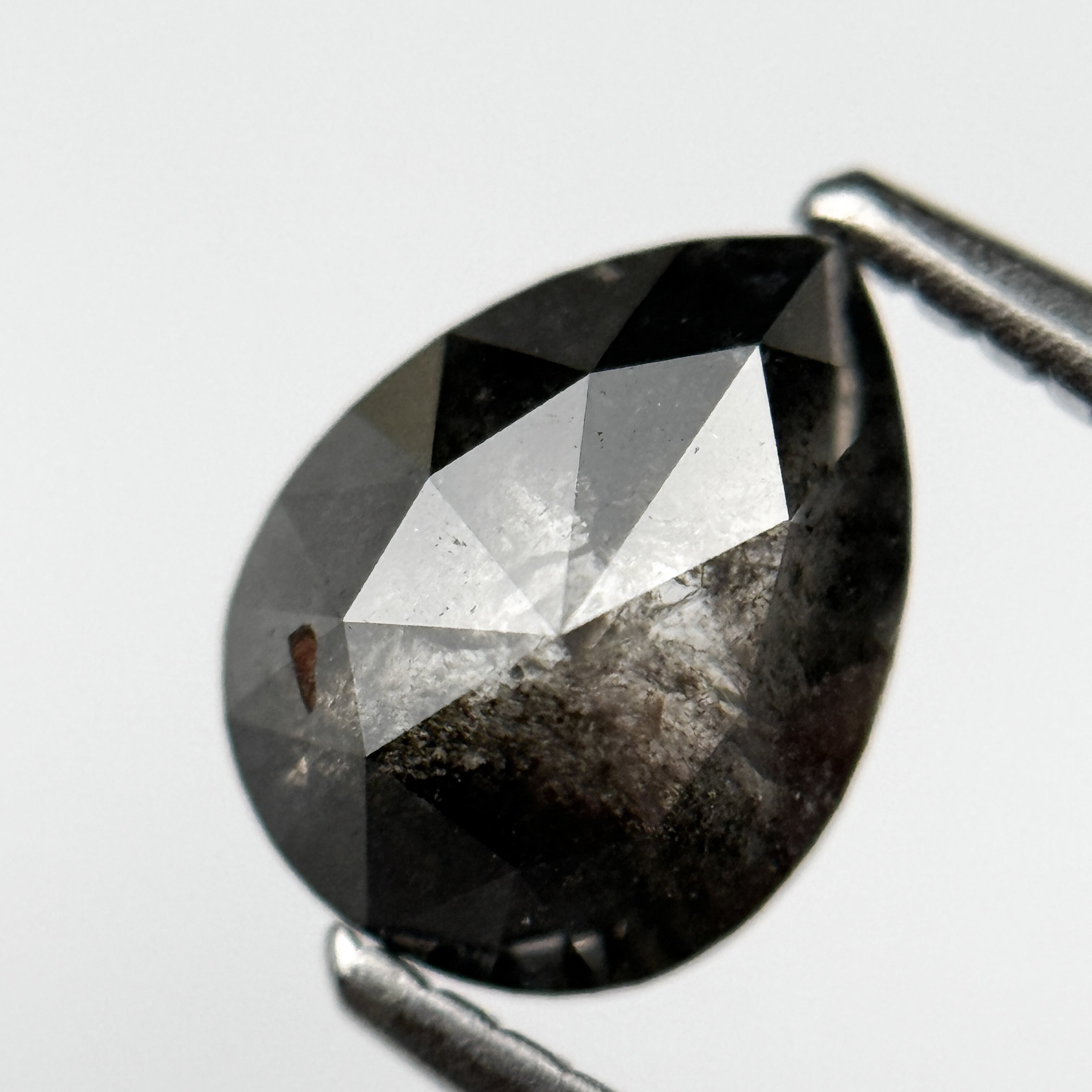 1.56 Ct Pear Rose Cut Grey Natural Salt and Pepper Diamond