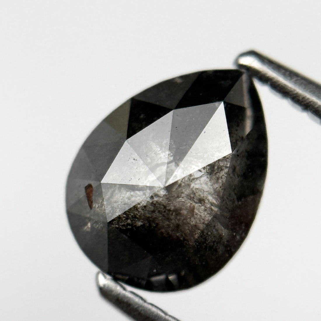 1.56 Ct Pear Rose Cut Grey Natural Salt and Pepper Diamond