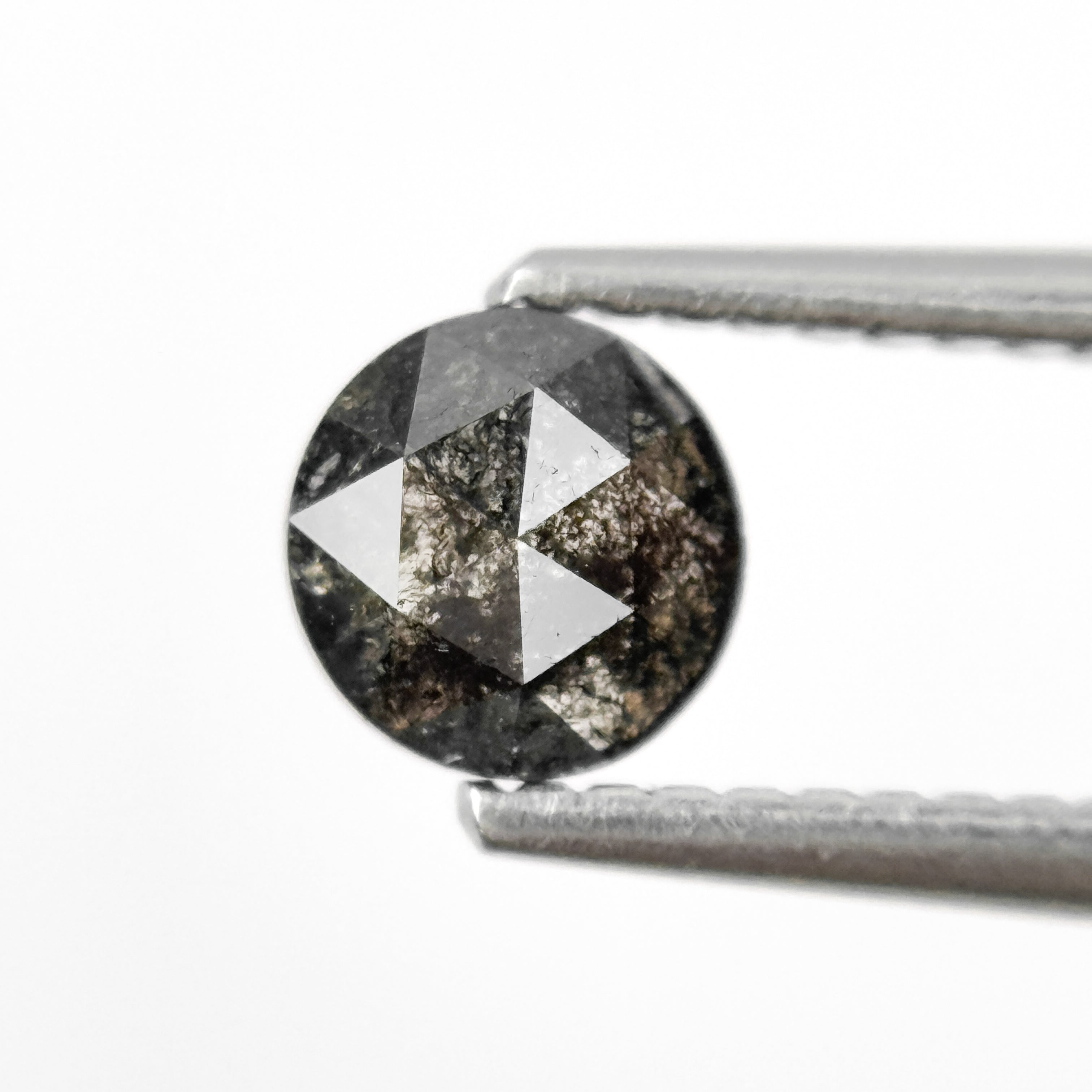0.68 Ct Round Rose Cut Grey Natural Salt and Pepper Diamond