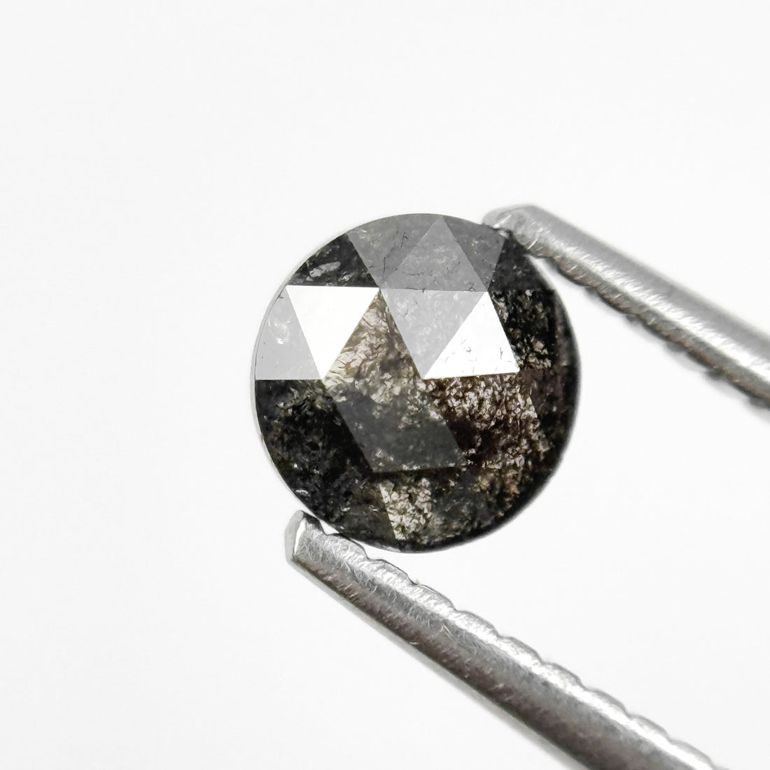0.68 Ct Round Rose Cut Grey Natural Salt and Pepper Diamond