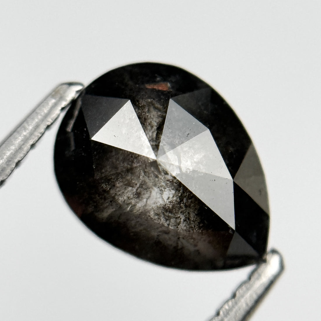 1.56 Ct Pear Rose Cut Grey Natural Salt and Pepper Diamond