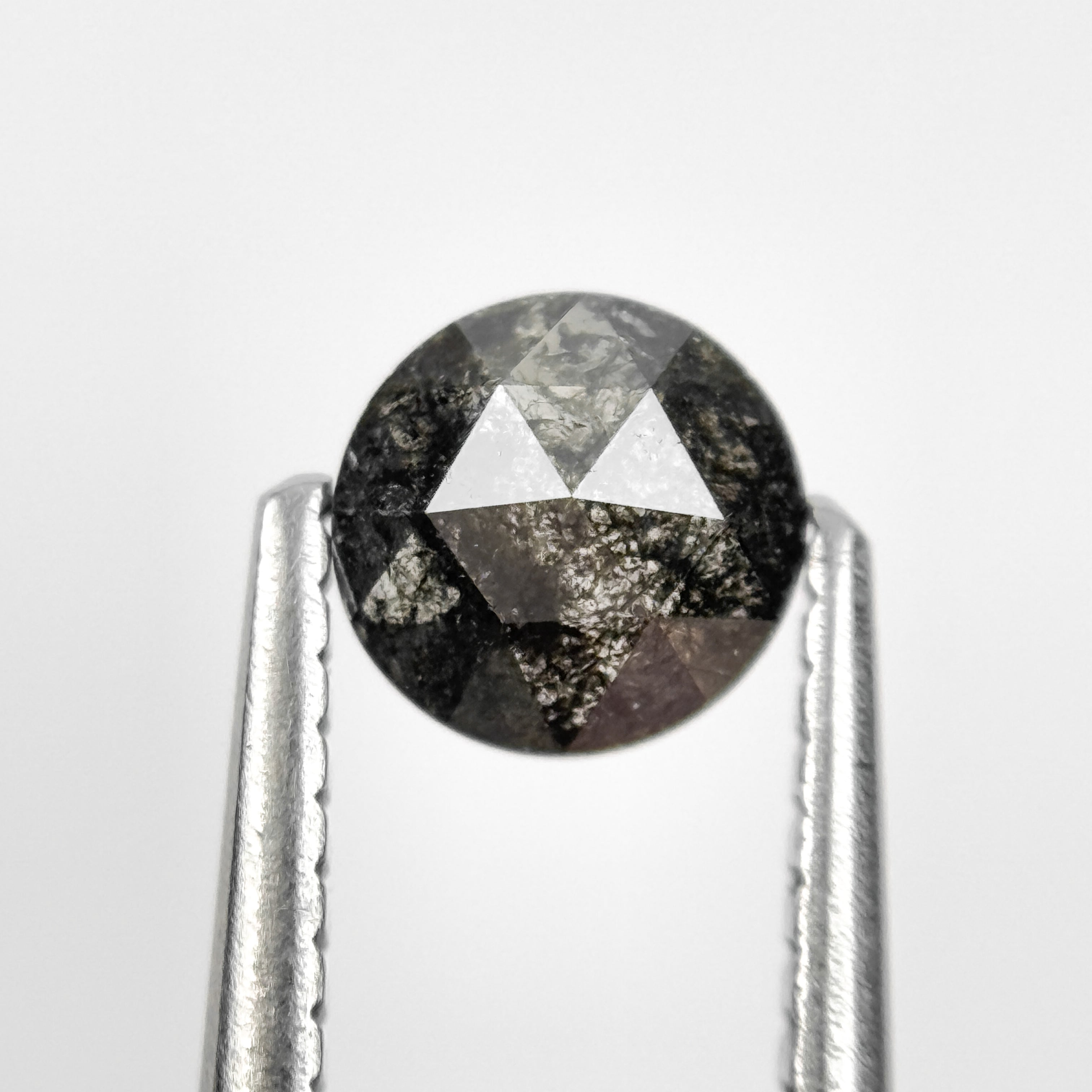 0.68 Ct Round Rose Cut Grey Natural Salt and Pepper Diamond