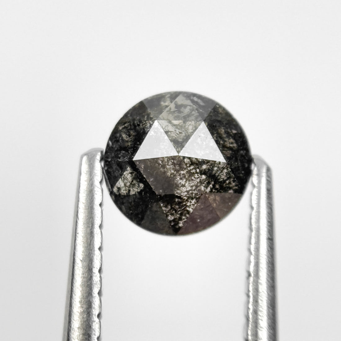 0.68 Ct Round Rose Cut Grey Natural Salt and Pepper Diamond