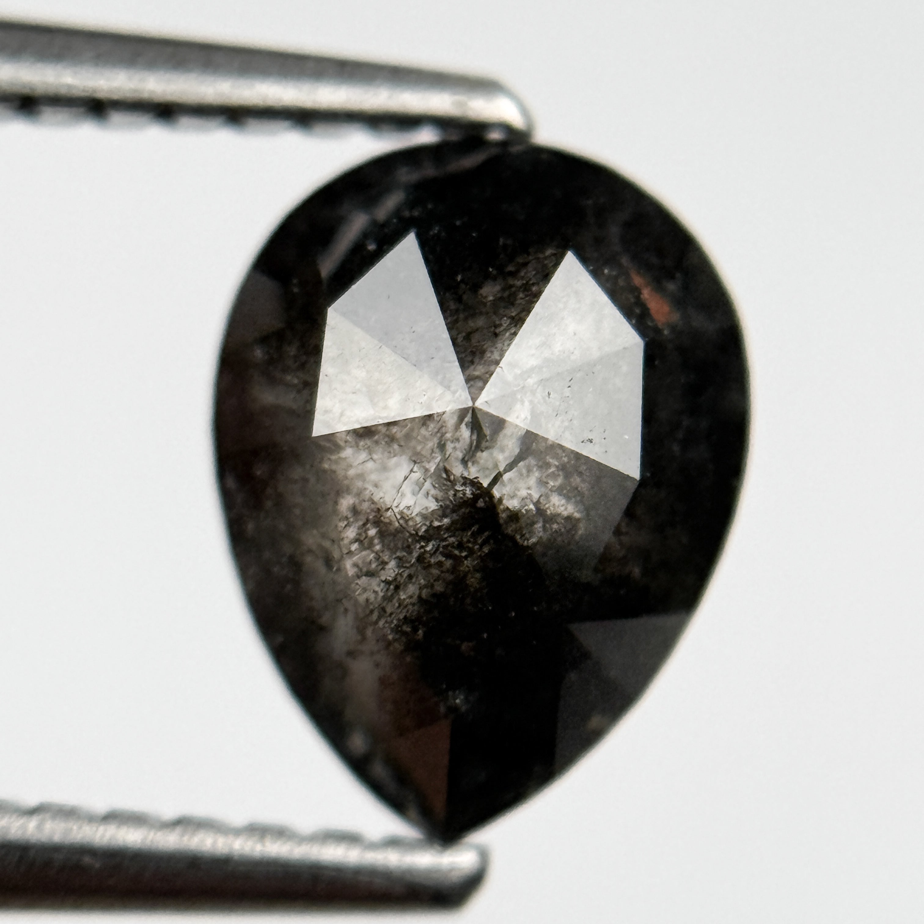 1.56 Ct Pear Rose Cut Grey Natural Salt and Pepper Diamond