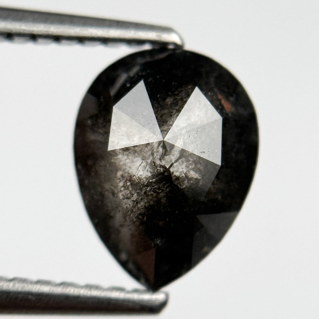 1.56 Ct Pear Rose Cut Grey Natural Salt and Pepper Diamond