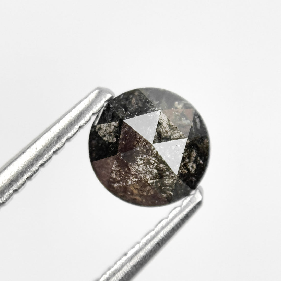 0.68 Ct Round Rose Cut Grey Natural Salt and Pepper Diamond