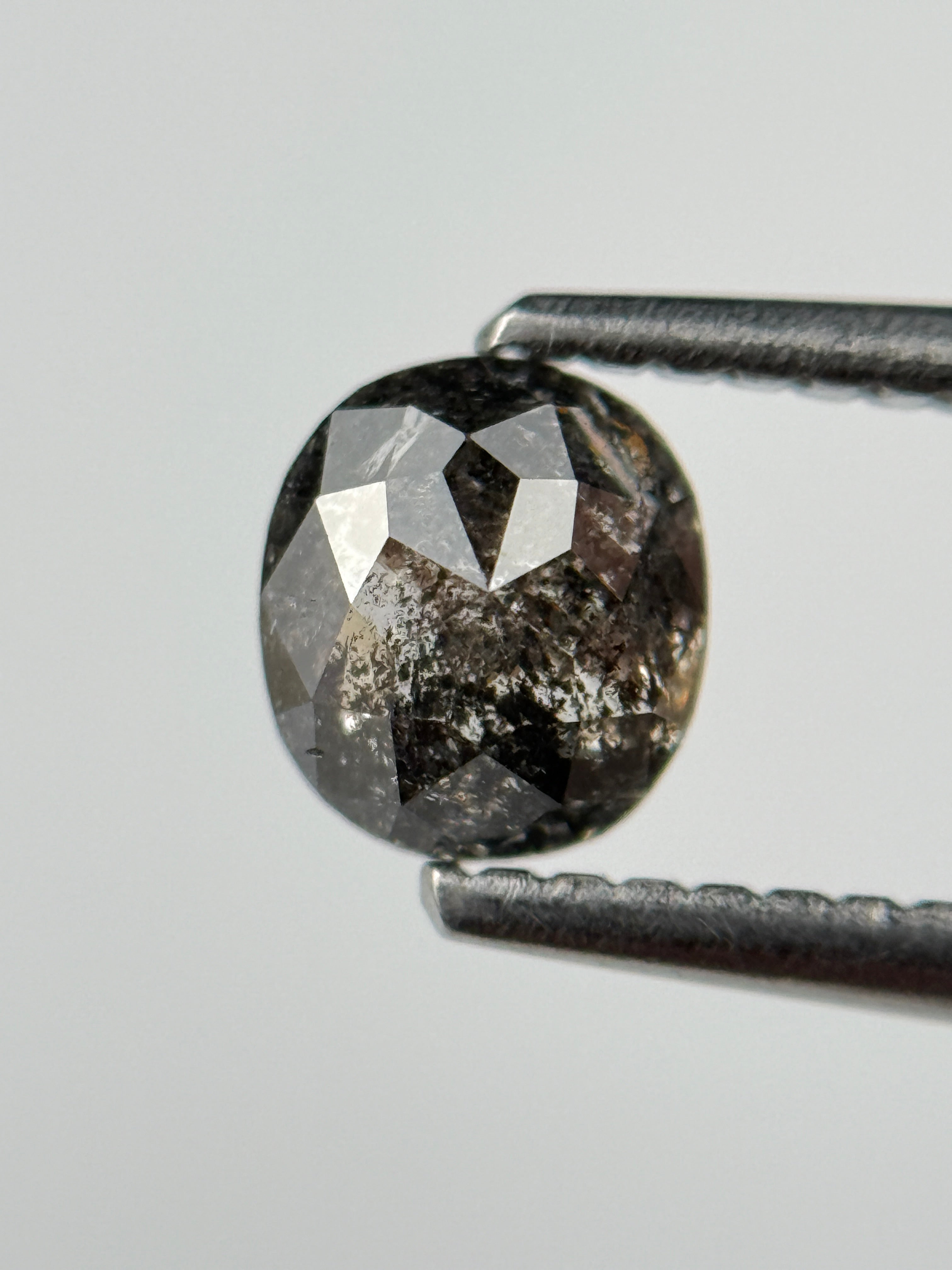 0.73 Ct Cushion Rose Cut Grey Natural Salt and Pepper Diamond