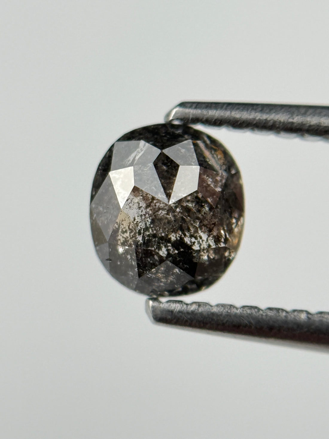0.73 Ct Cushion Rose Cut Grey Natural Salt and Pepper Diamond