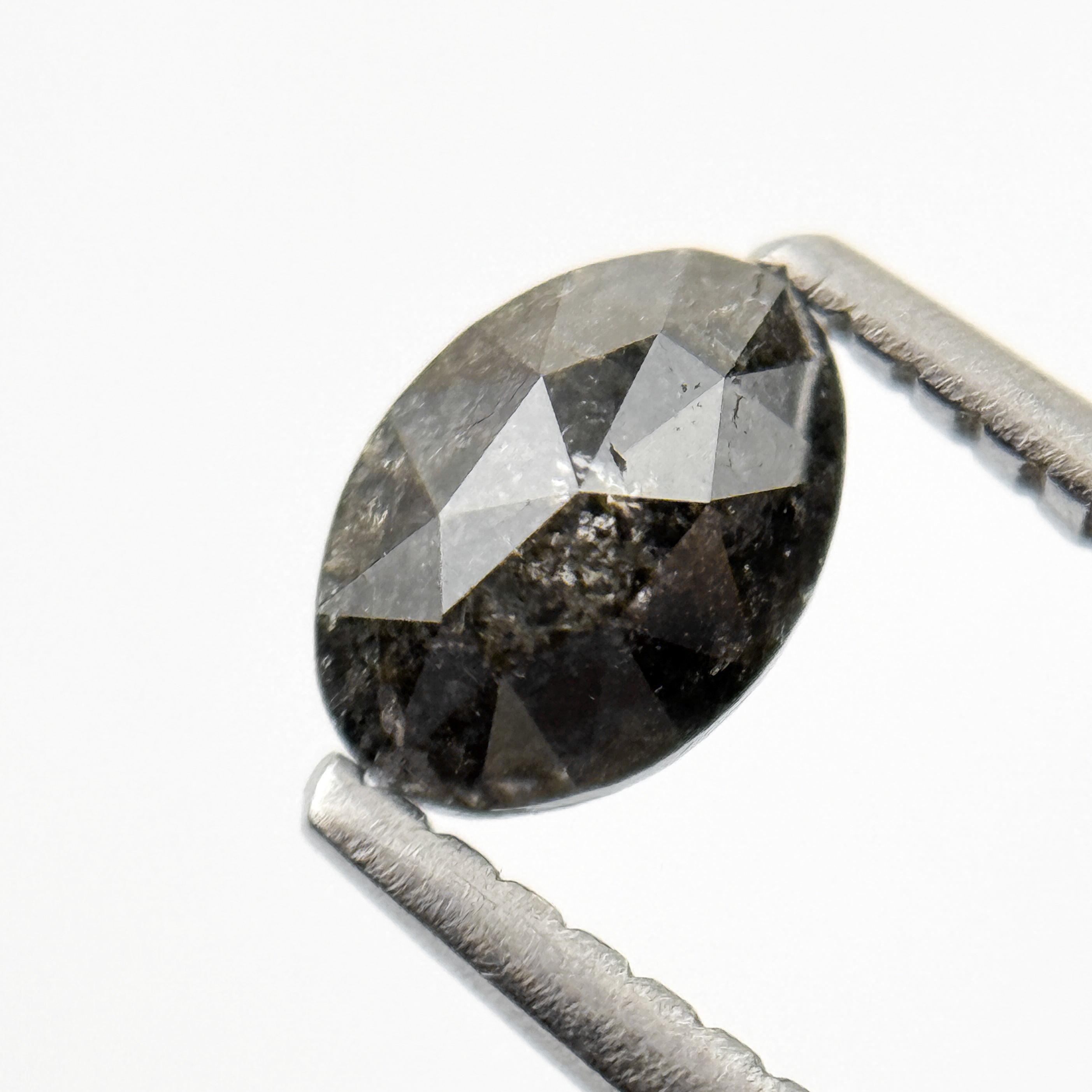 0.58 Ct Oval Rose Cut Grey Black Natural Salt and Pepper Diamond