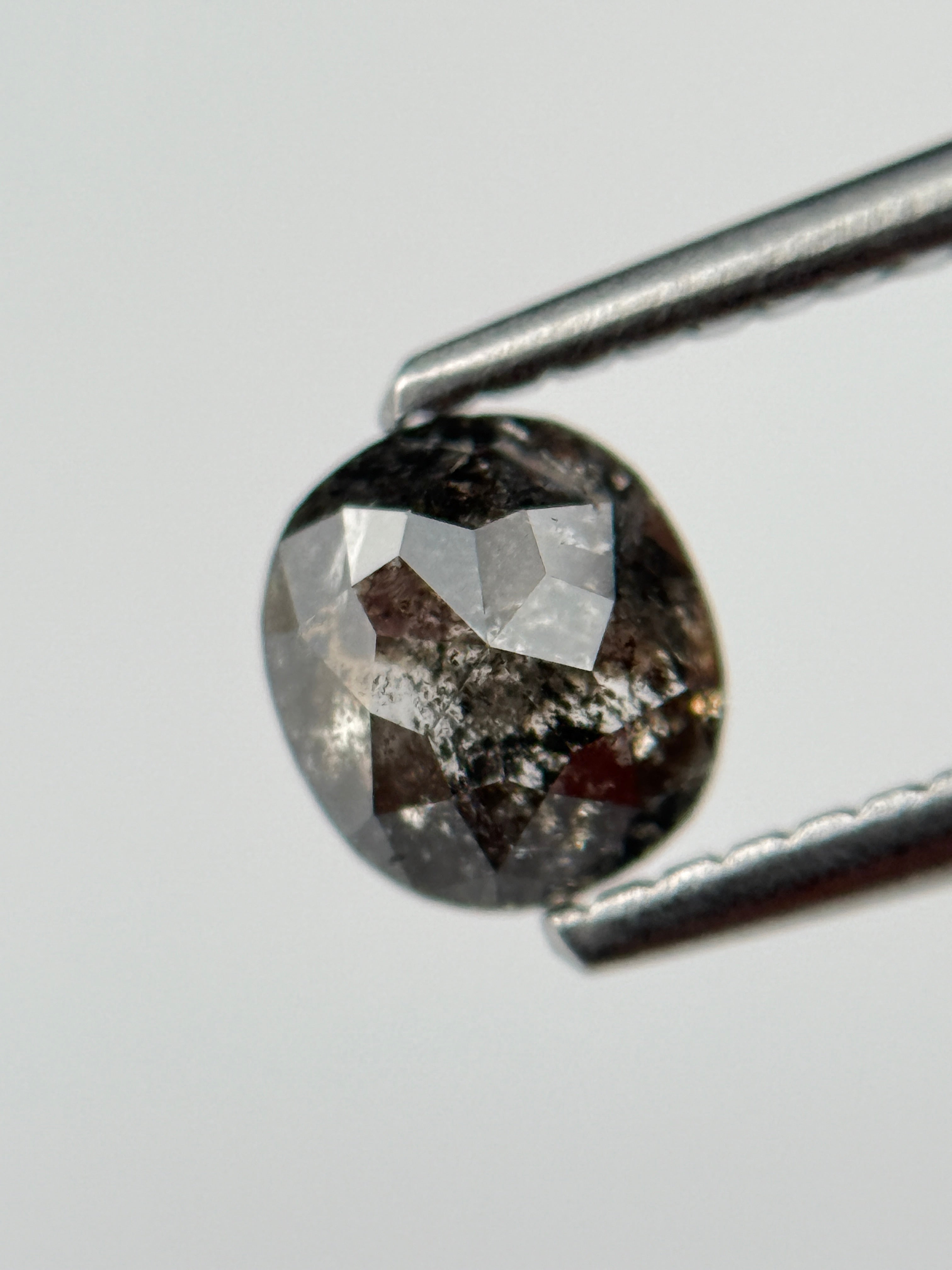 0.73 Ct Cushion Rose Cut Grey Natural Salt and Pepper Diamond