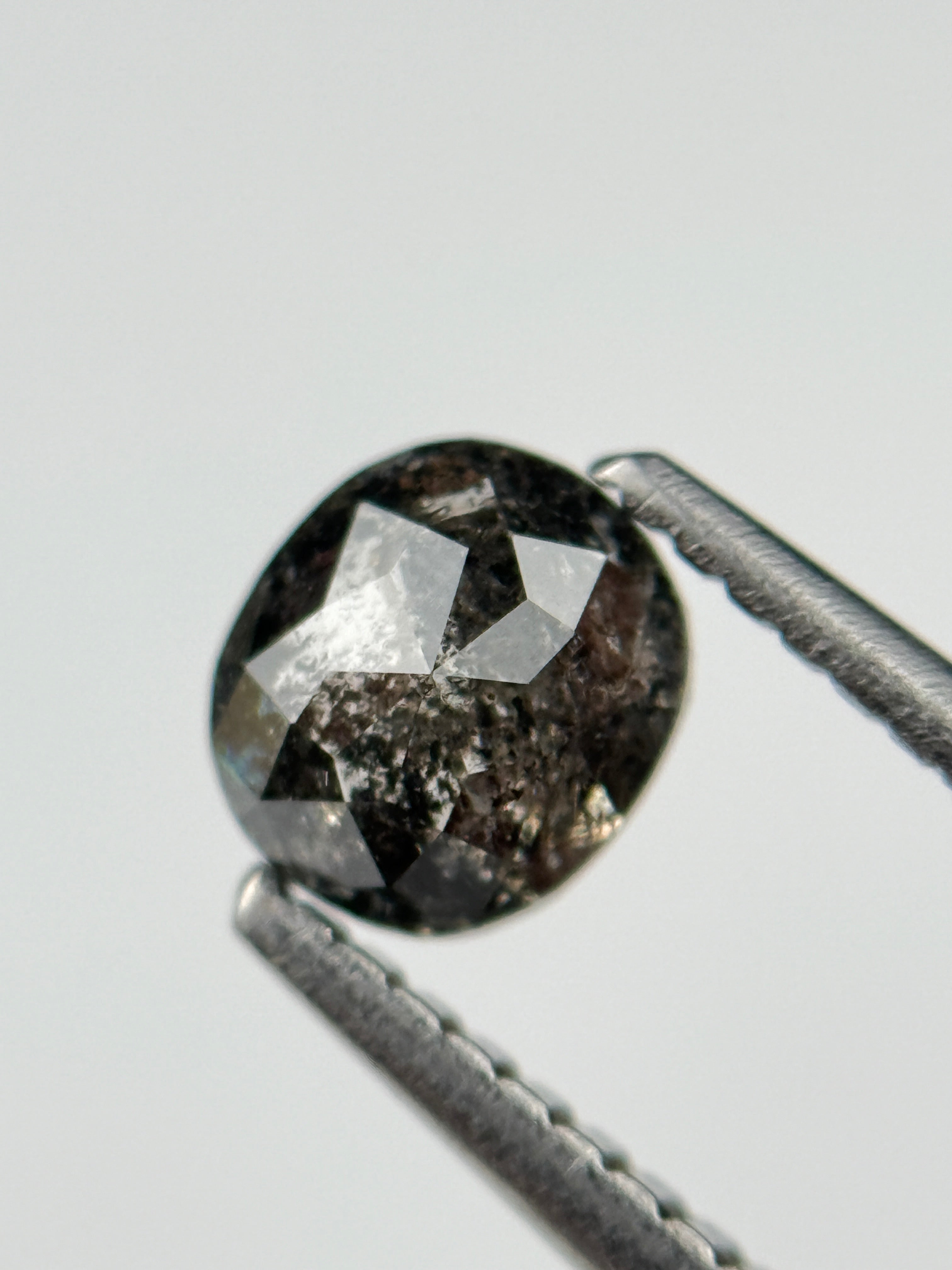 0.73 Ct Cushion Rose Cut Grey Natural Salt and Pepper Diamond