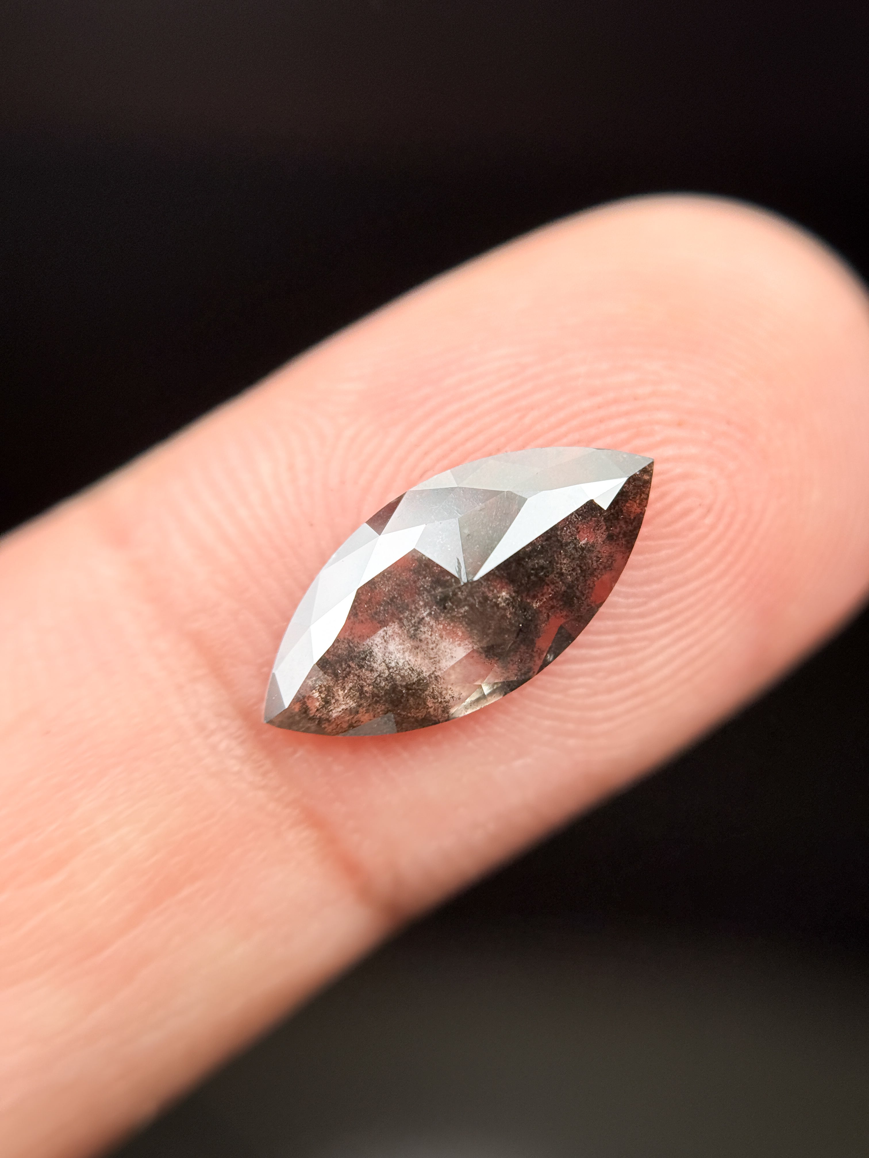 1.79 Ct Marquise Rose Cut Grey Natural Galaxy Diamond