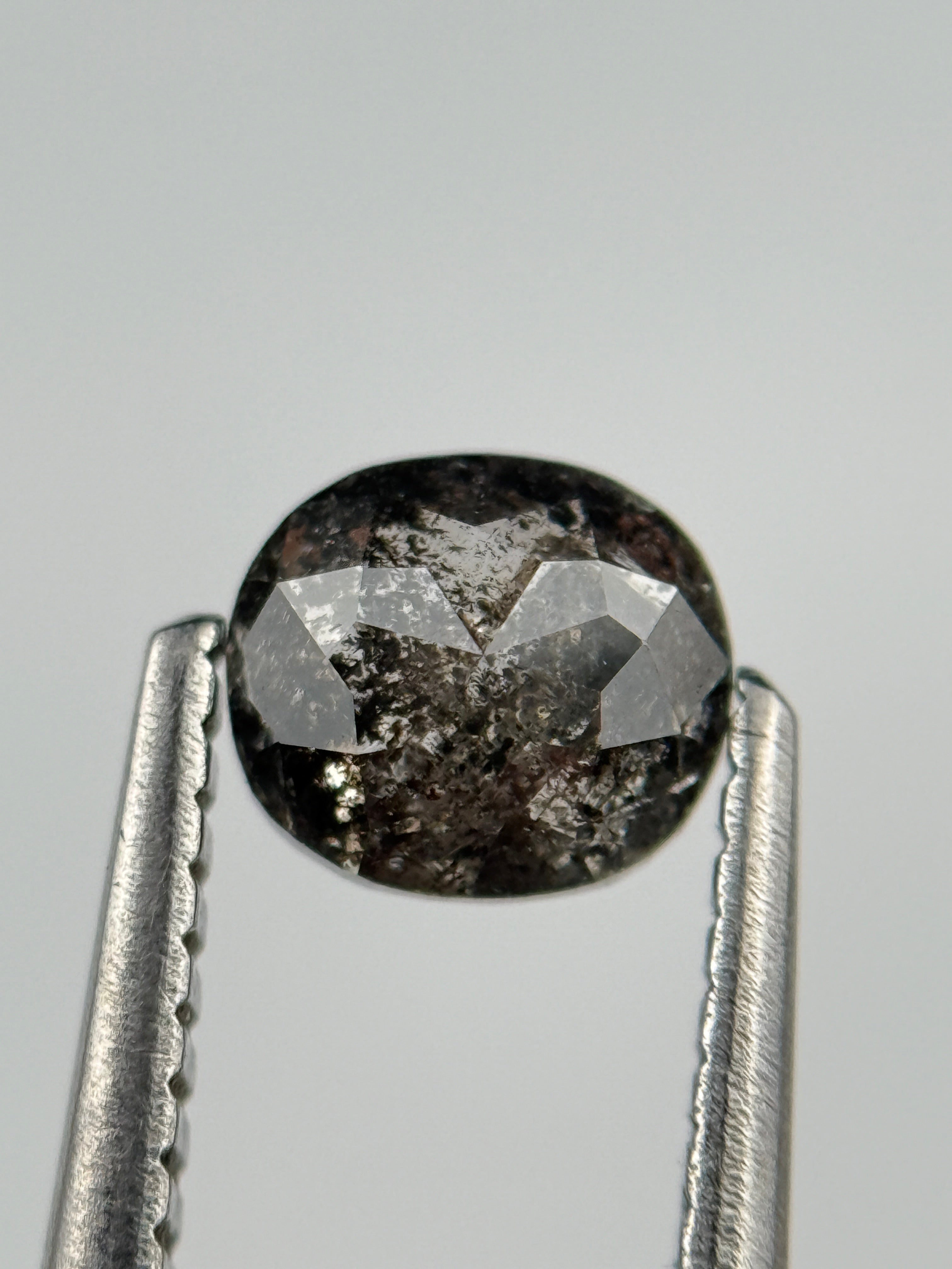 0.73 Ct Cushion Rose Cut Grey Natural Salt and Pepper Diamond