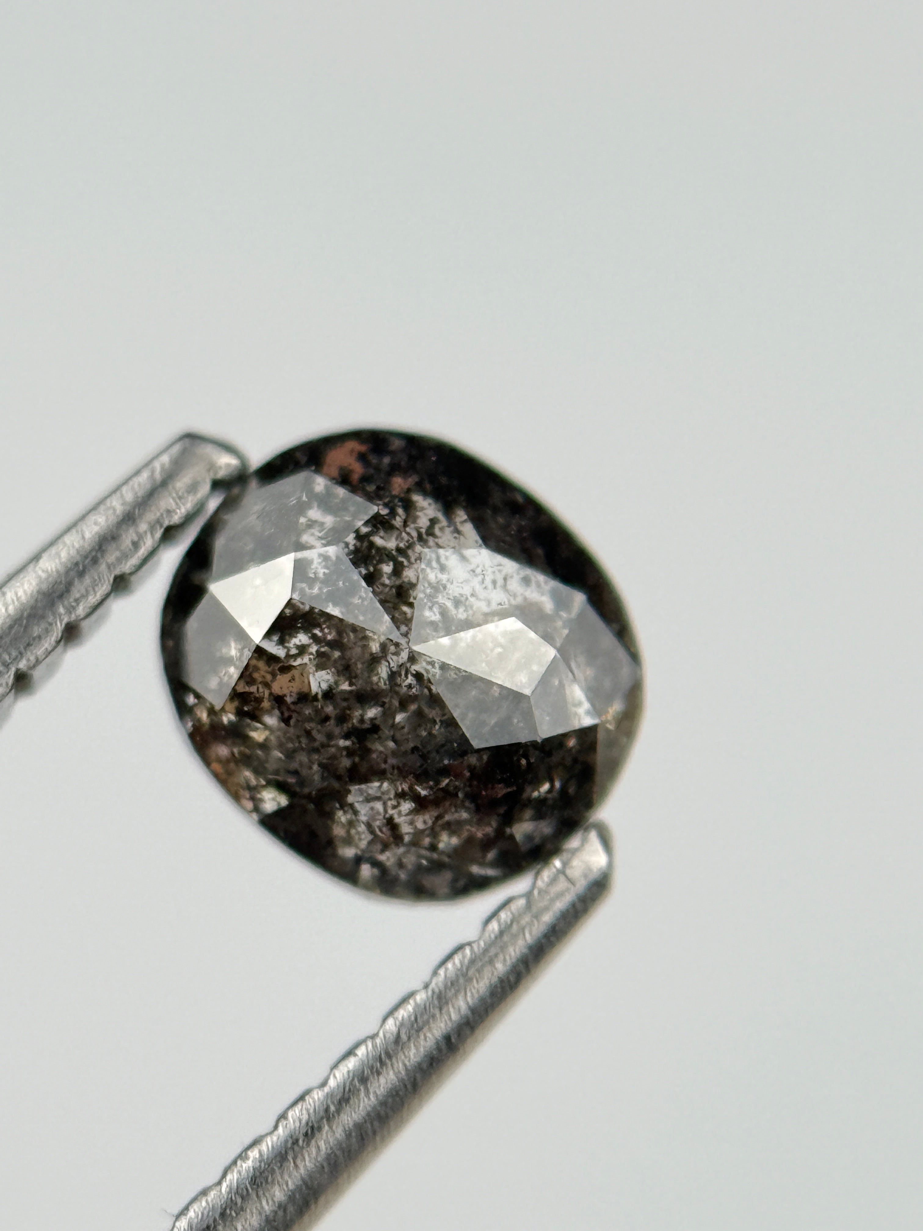 0.73 Ct Cushion Rose Cut Grey Natural Salt and Pepper Diamond
