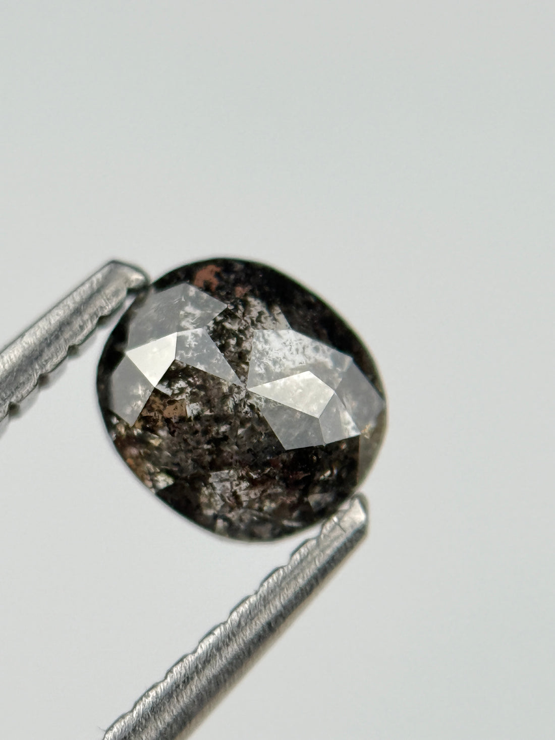 0.73 Ct Cushion Rose Cut Grey Natural Salt and Pepper Diamond