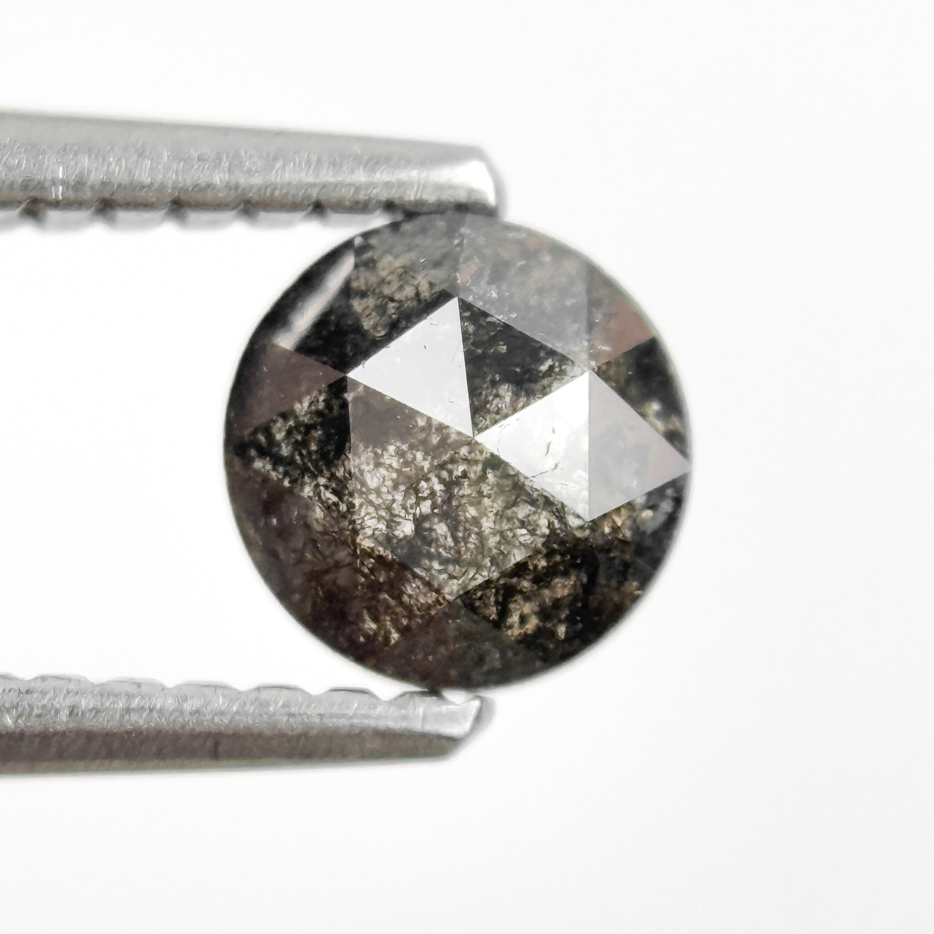 0.68 Ct Round Rose Cut Grey Natural Salt and Pepper Diamond